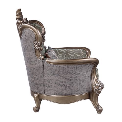 ACME Elozzol - Chair With Pillow - Fabric & Antique Bronze Finish - Wood | Meri Furniture