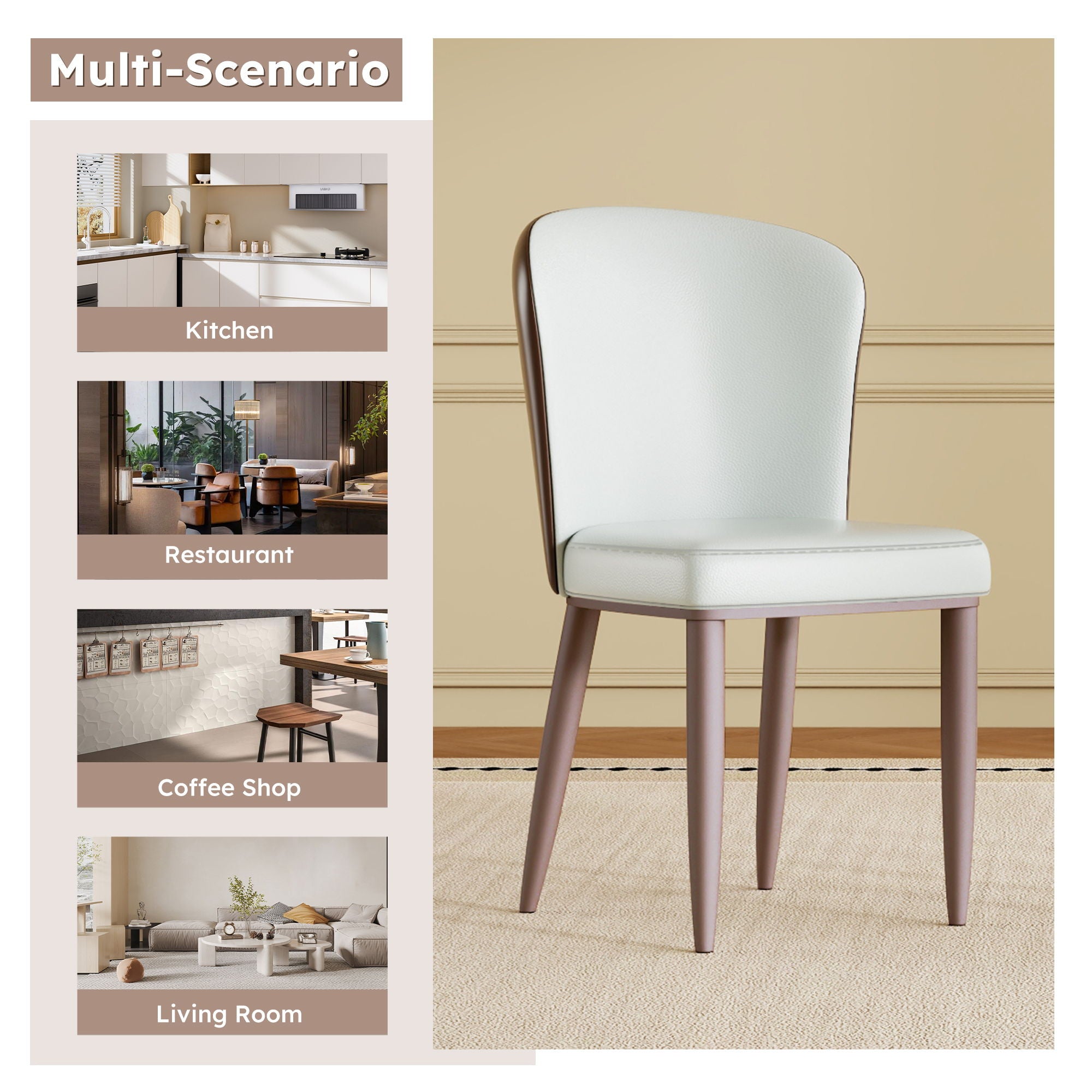 Dining Chair With Carbon Steel Legs, Comfortable Seating, (Set of 2) - White