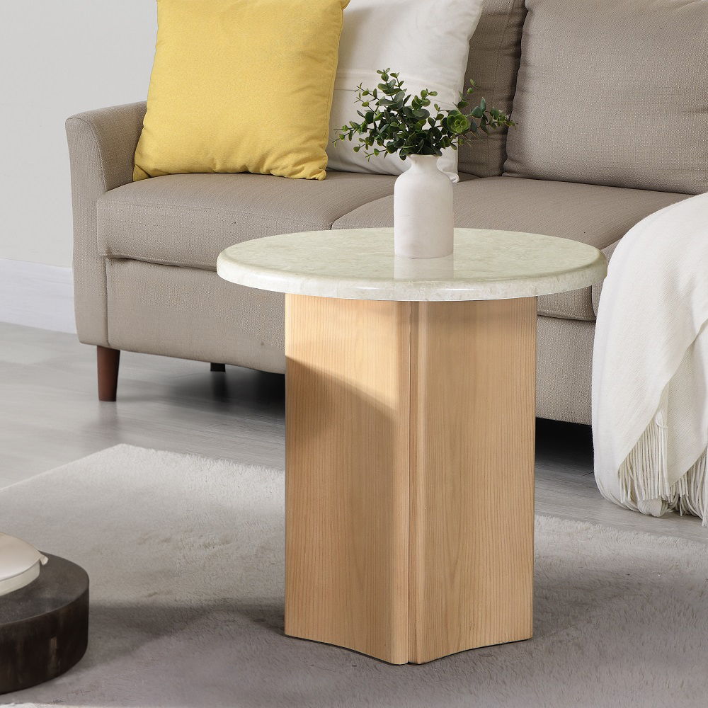 ACME Qwin - End Table With Marble Top - Oak | Meri Furniture