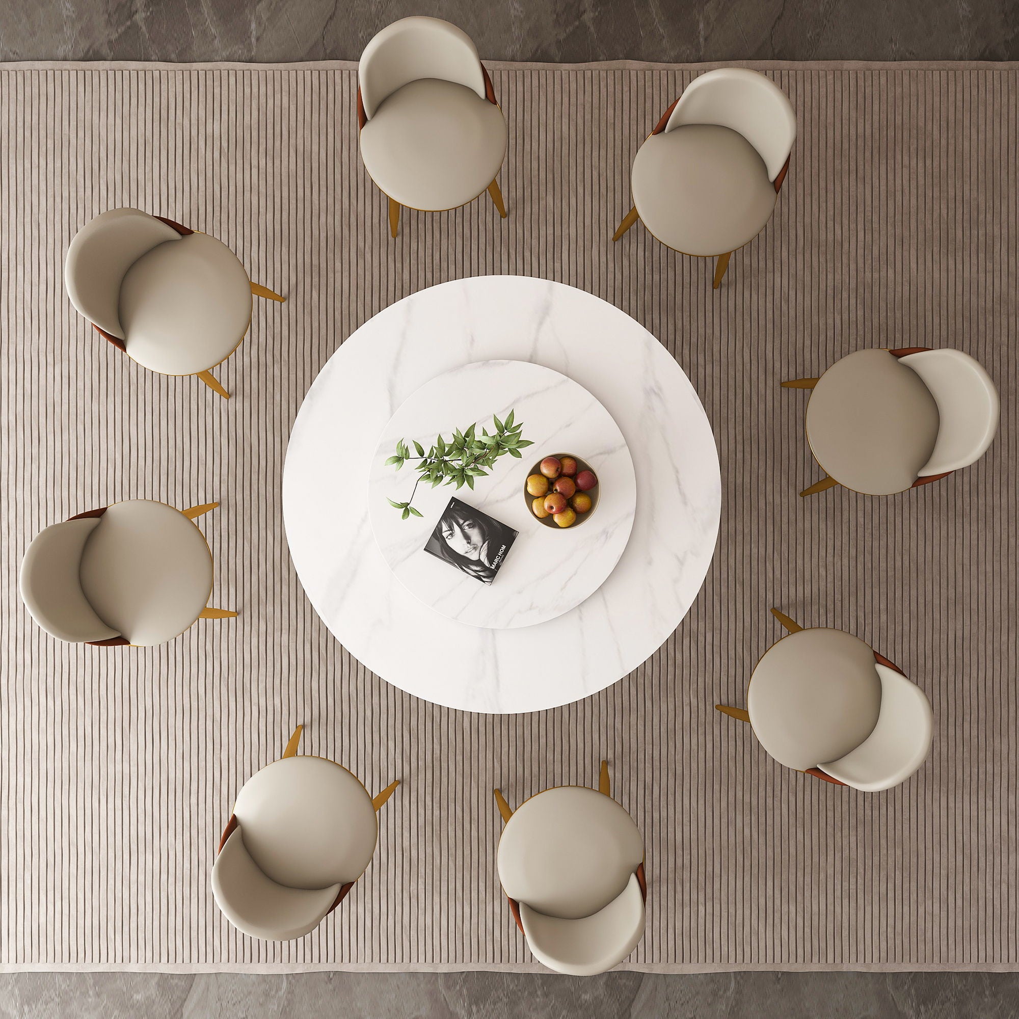 Round Dining Table With 360° Smooth Lazy Susan Stain / Heat - Gold / Black / White