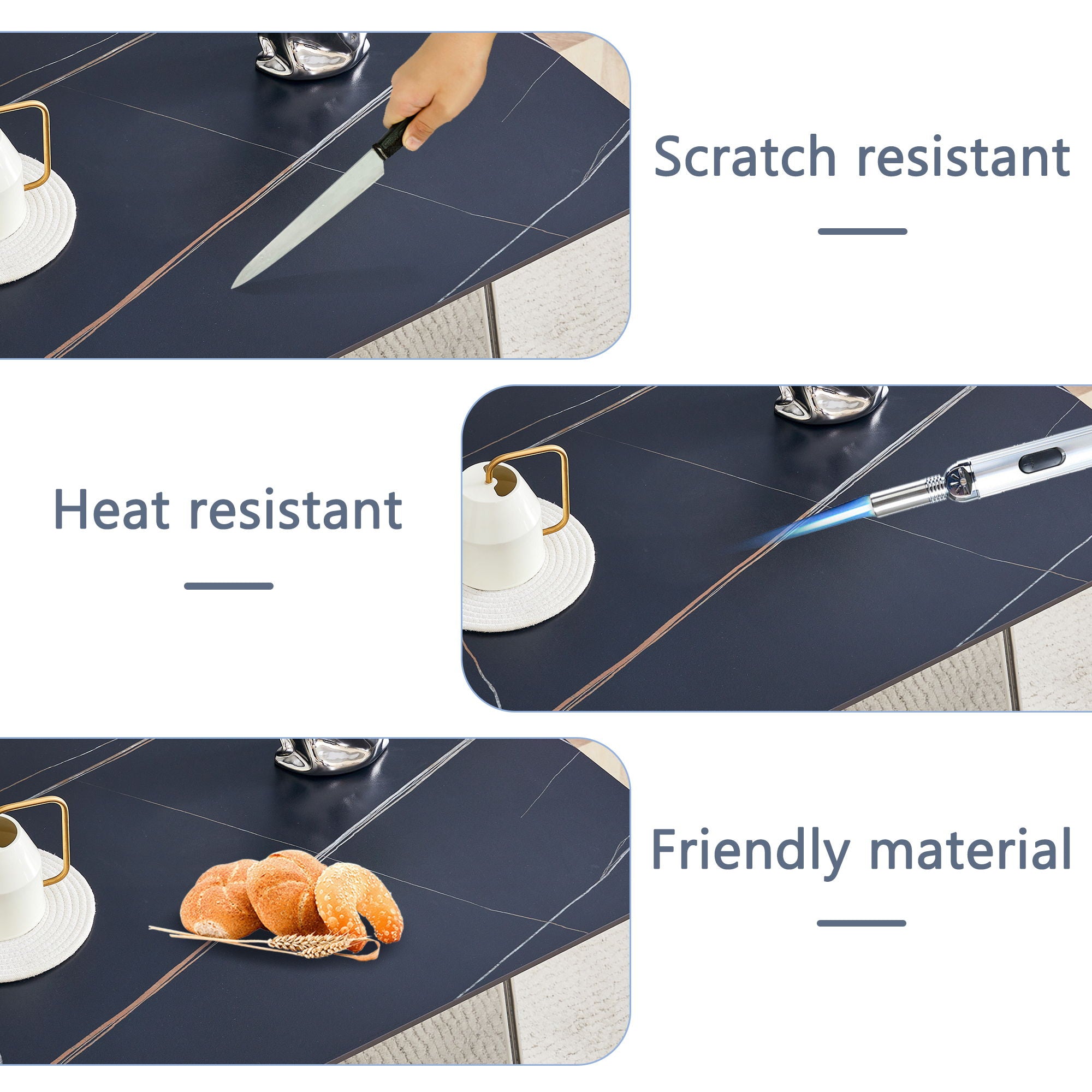 Modern Marble Patterned Dining Table With Stainless Steel Butterfly Legs