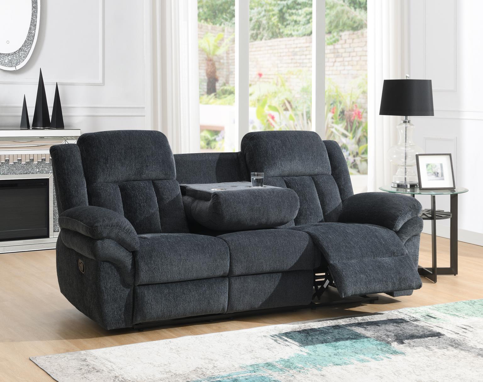 U179 - Motion Sofa With Drop Down Table - Charcoal Gray