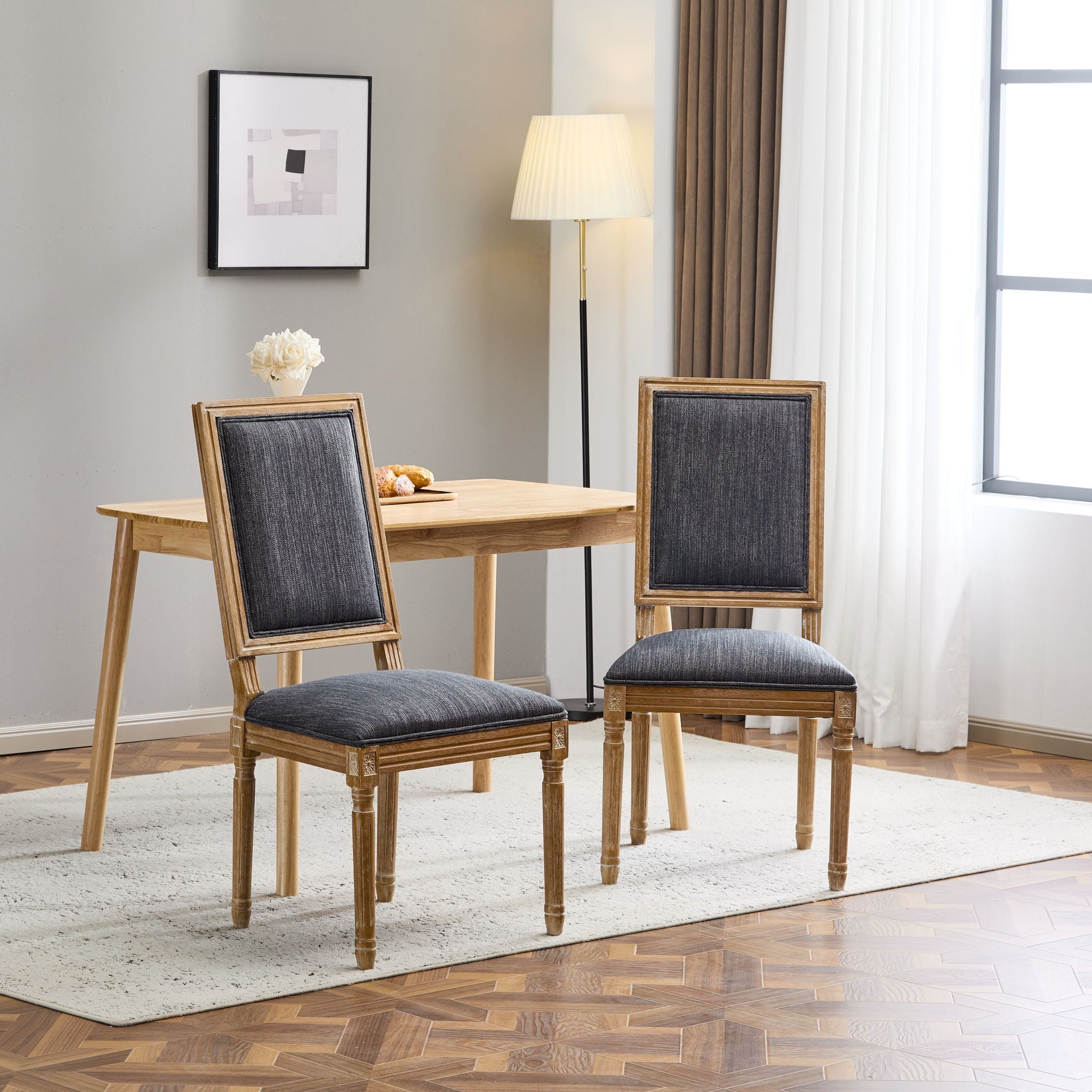 French Country Style Dining Chair With Upholstered Seating And Fluted Legs