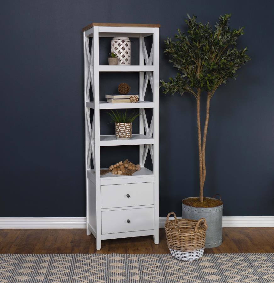 Coaster Fine Furniture Hollis - 4-Shelf Wood Media Tower With Drawers - Brown And White | Meri Furniture