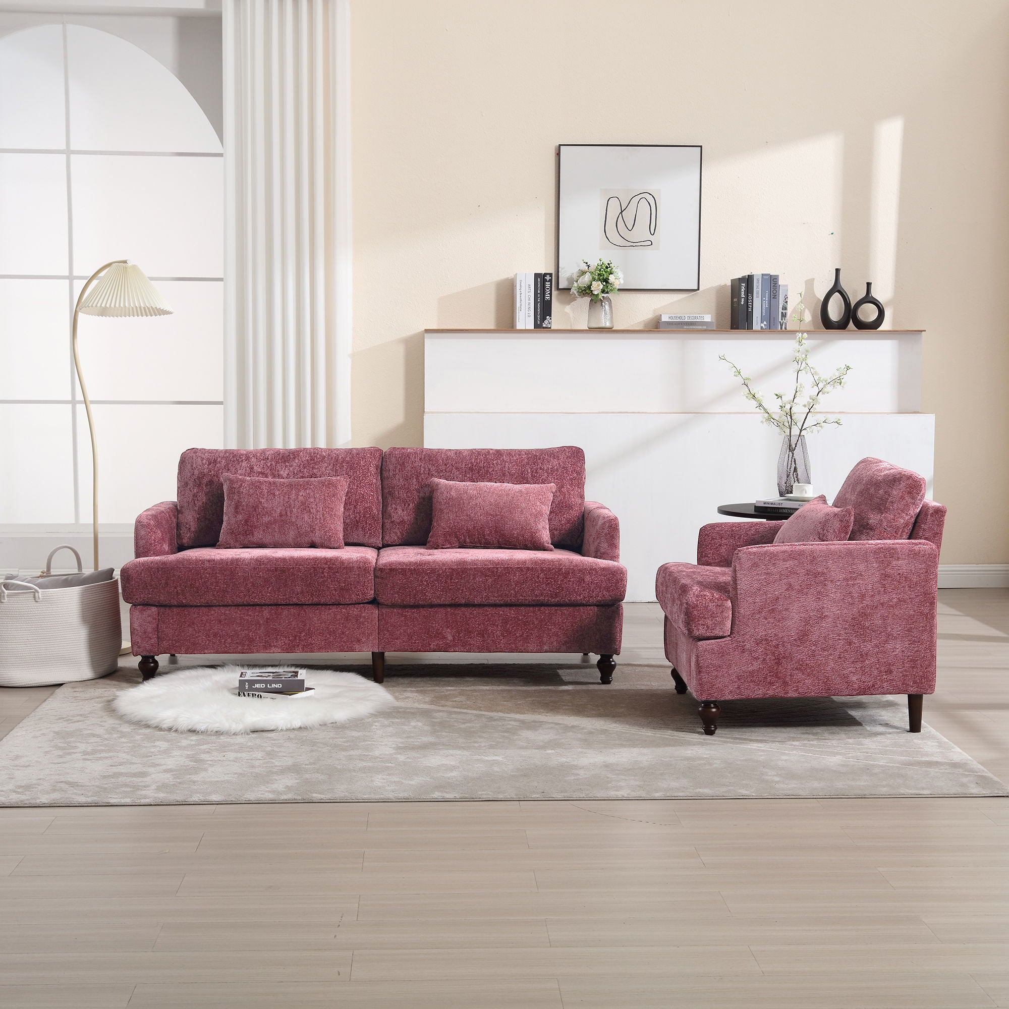 Mid Century Modern Fabric Loveseat Sofa, 2 Seat Upholstered Couch