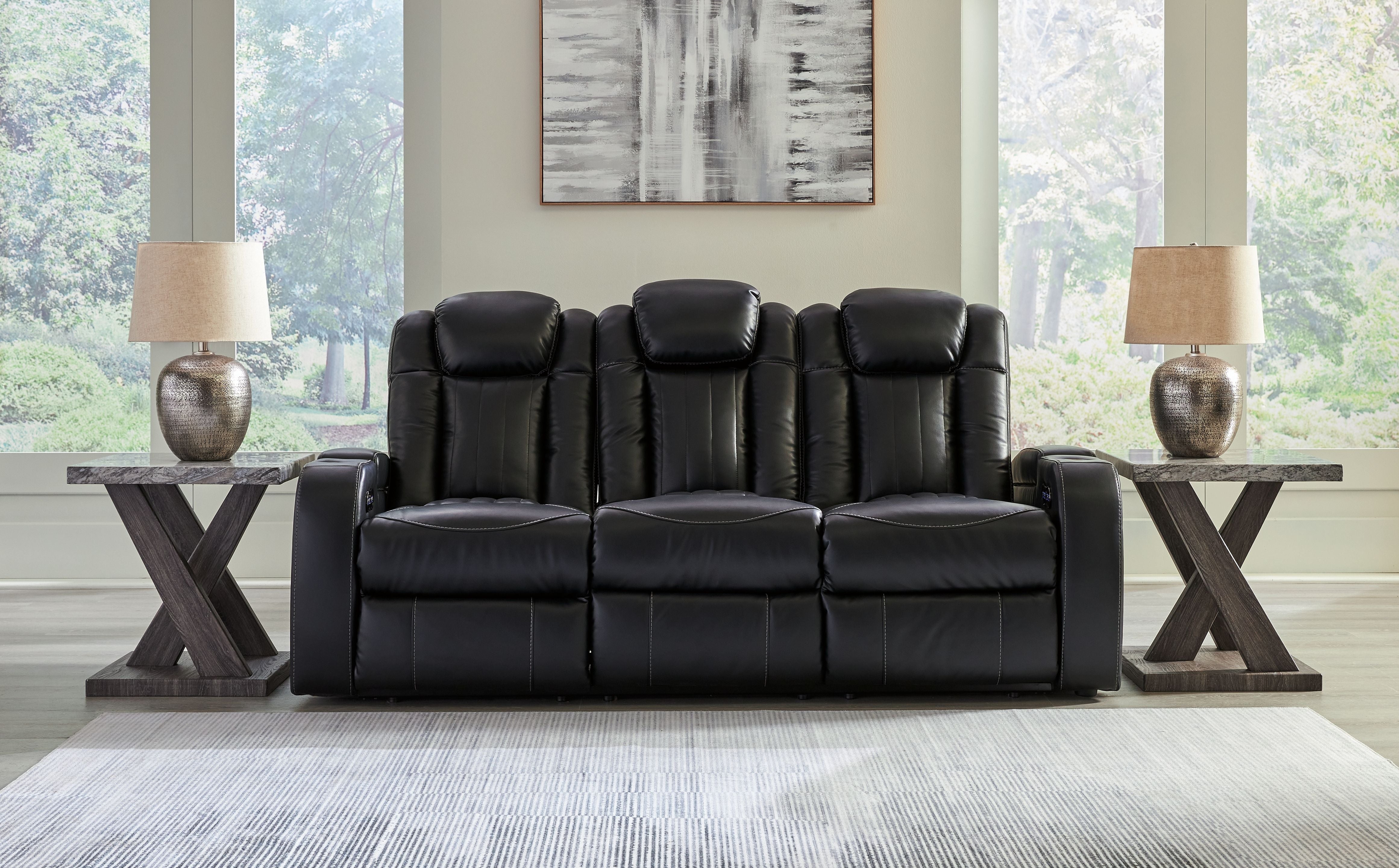 Signature Design by Ashley® Caveman Den - Midnight - Power Reclining Sofa With Adj Headrest | Meri Furniture