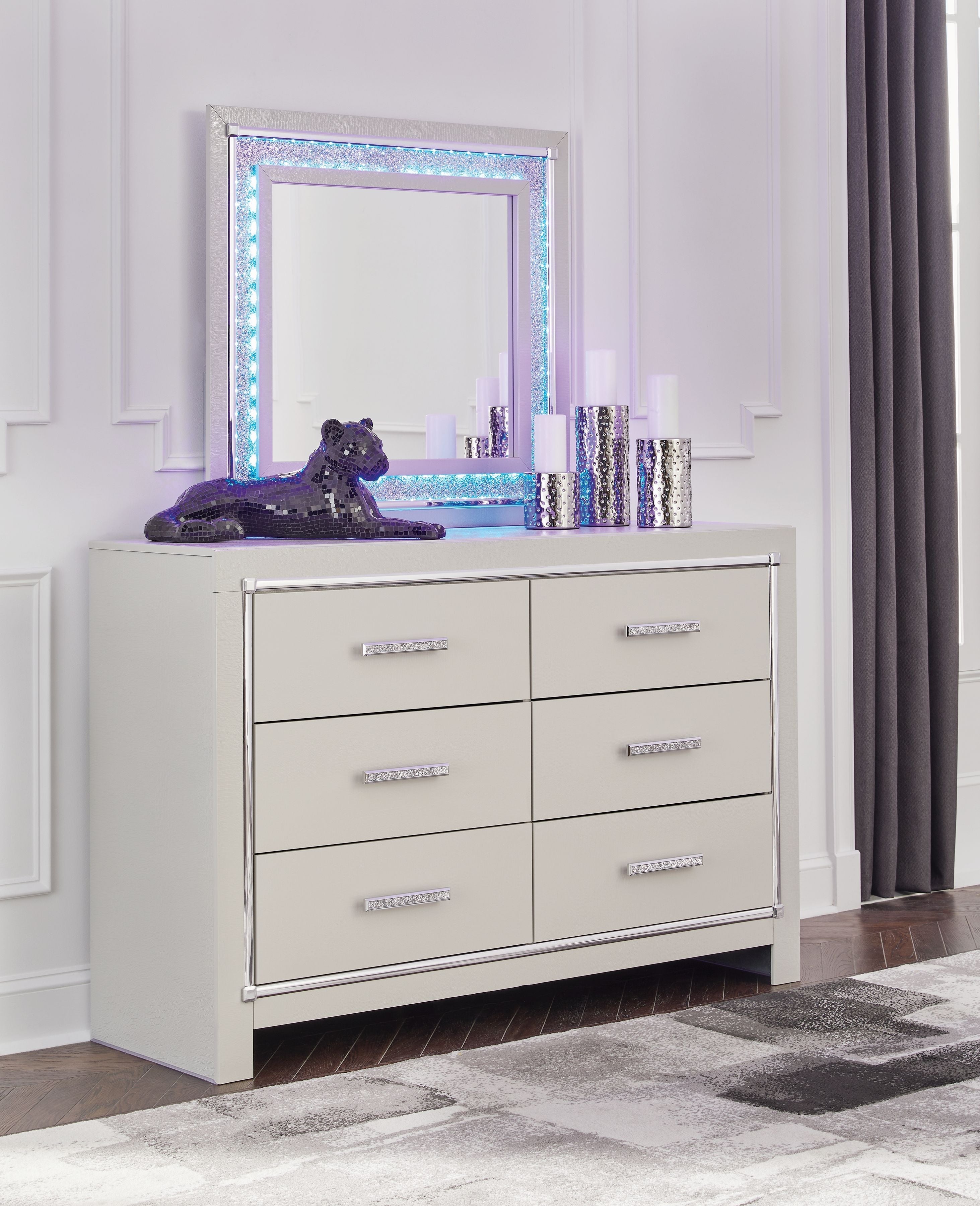 Signature Design by Ashley® Zyniden - Silver - Dresser And Mirror | Meri Furniture