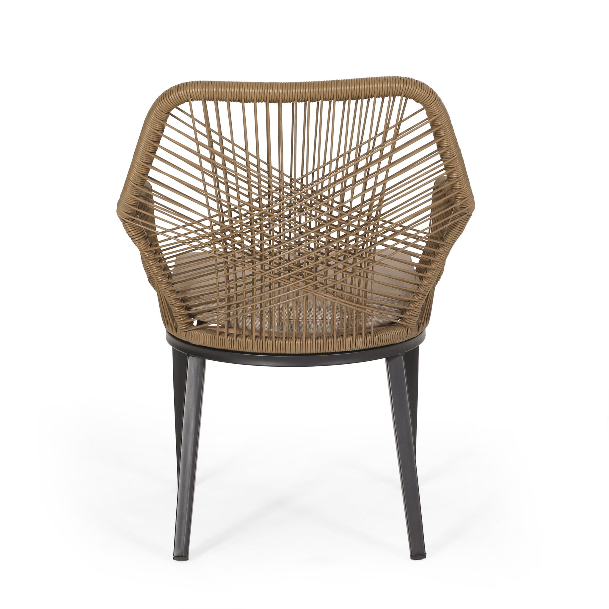 Modern Wicker Dining Club Chair With Water Resistant Cushions - Brown / Beige