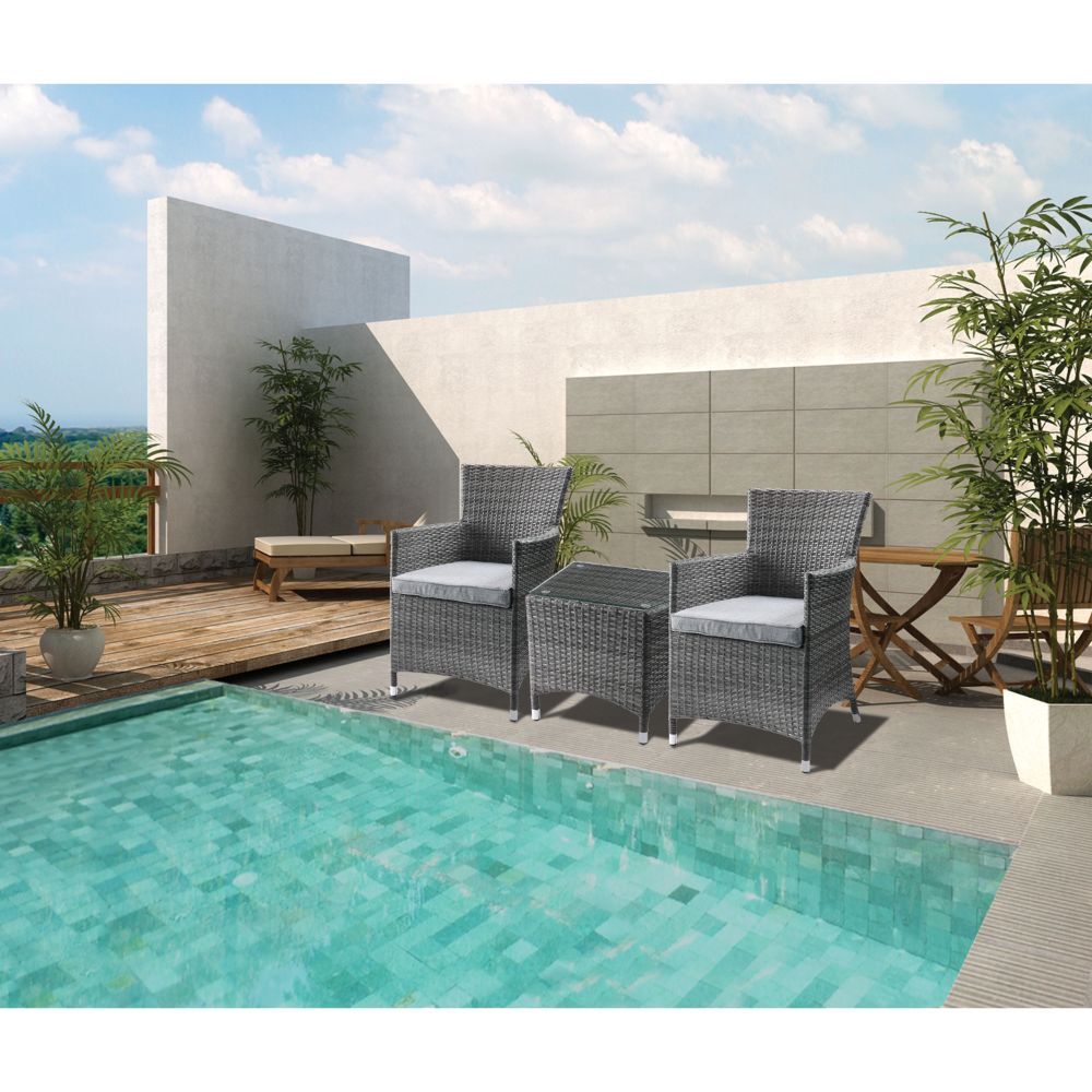 ACME Tashelle - Patio Bistro Set - Gray Fabric & Gray Wicker | Meri Furniture