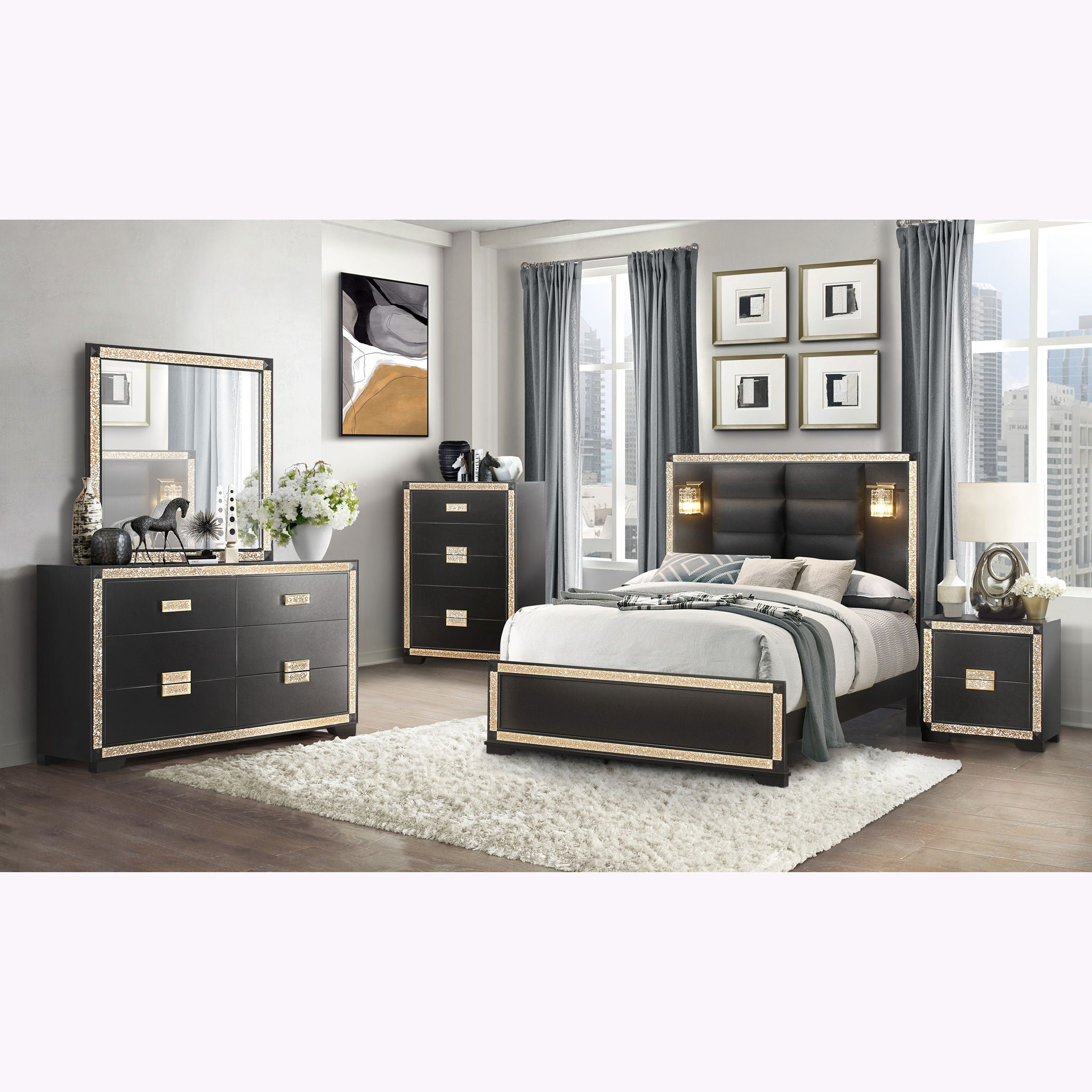Lively - Chest With Glitter Detail And Thick Bar Handle Hardware - Black