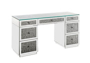ACME Noralie - Office Desk - Clear Glass, Mirrored & Faux Diamonds | Meri Furniture