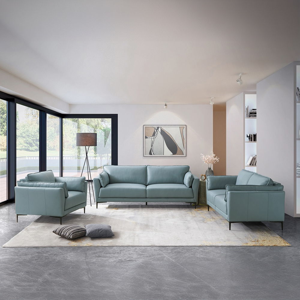 Mesut - Loveseat - Sage Green Top Grain Leather & Black