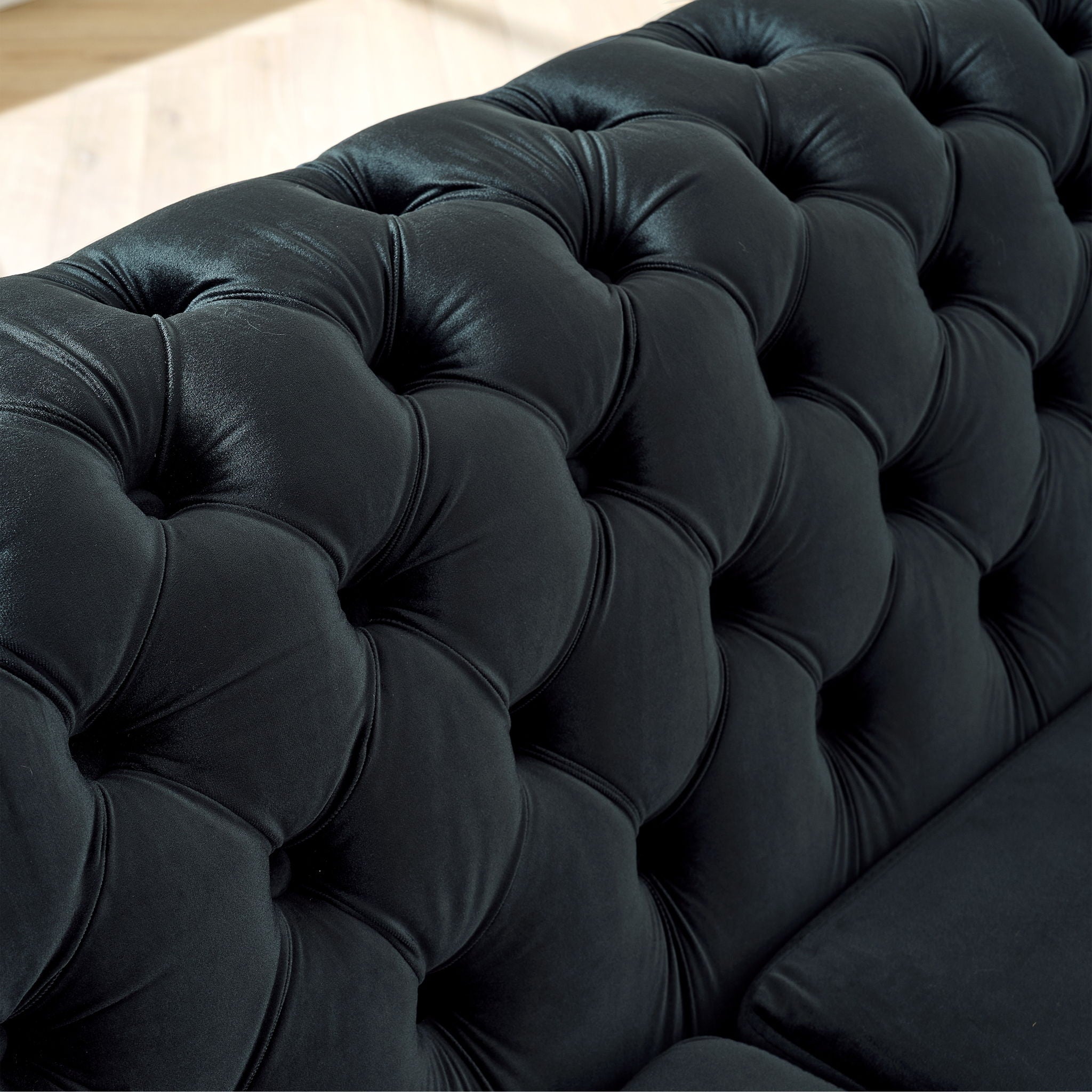 L Shaped Chesterfield Sectional Sofa With Stainless Steel Accents