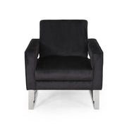 Modern Glam Club Arm Chair With Velvet Upholstery And Stainless Steel Legs - Black