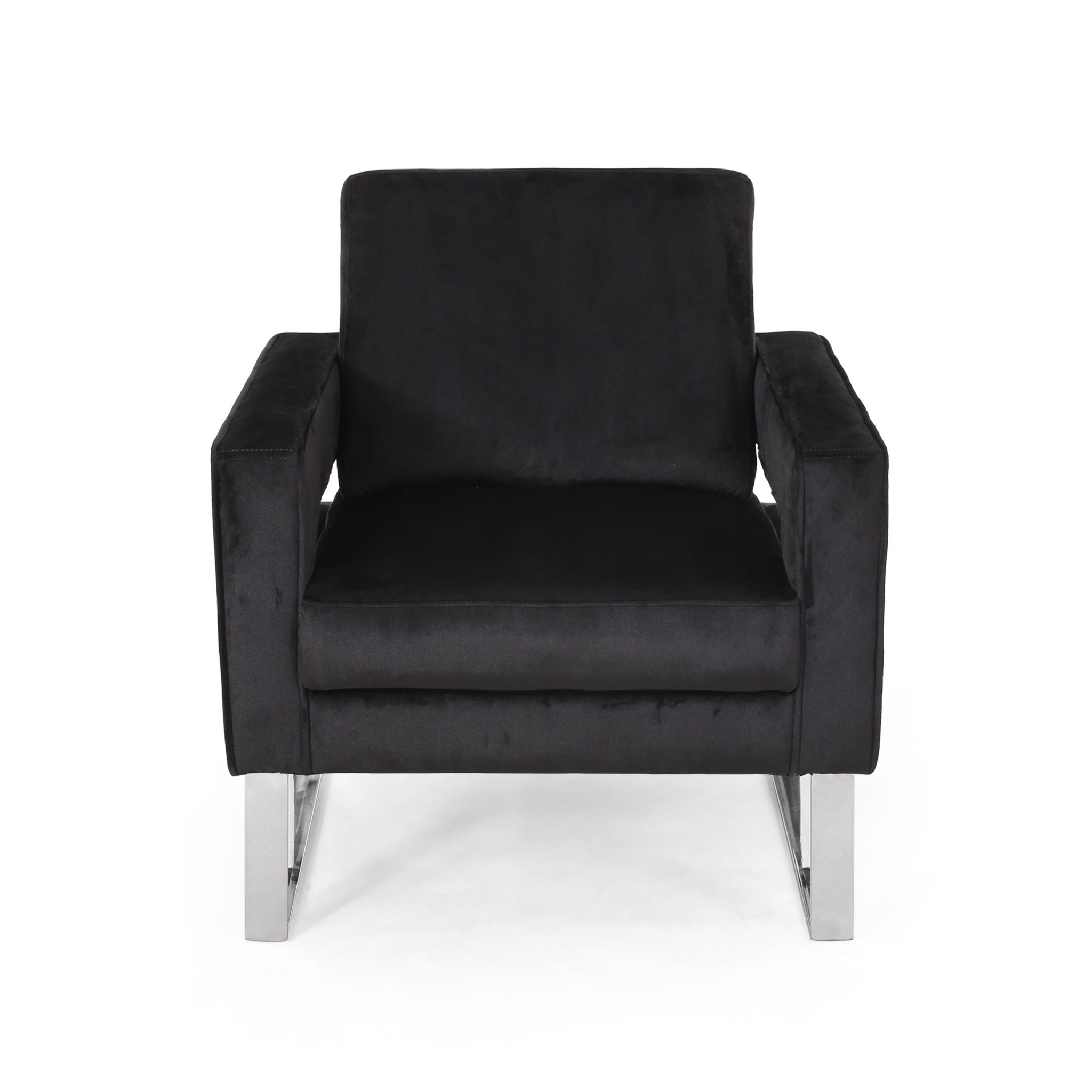 Modern Glam Club Arm Chair With Velvet Upholstery And Stainless Steel Legs - Black