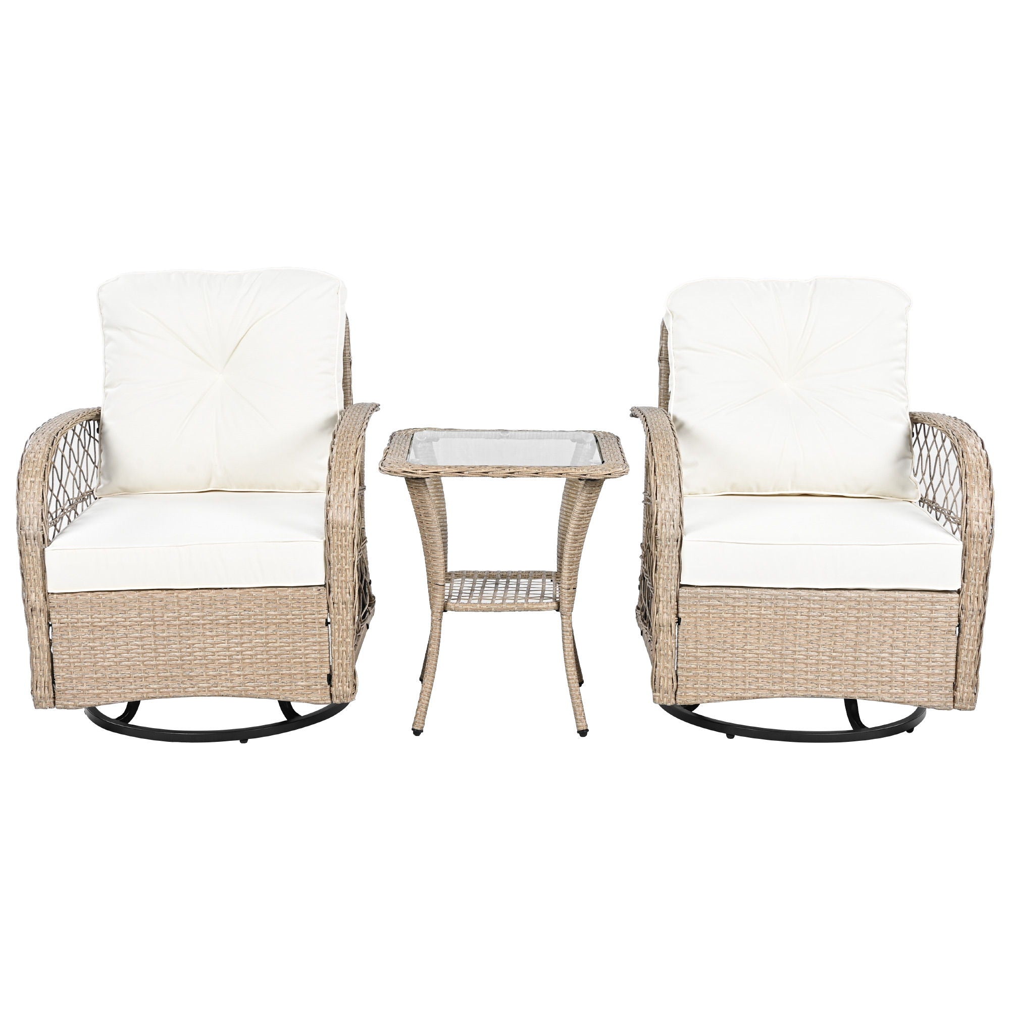 3 Piece Outdoor Chair & Table Set Chat Set, 2 Person Rattan Seating Group