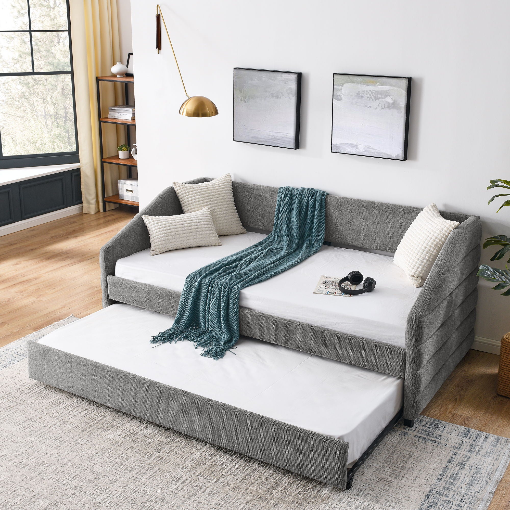 Elegant Daybed With Trundle Upholstered Tufted Sofa Bed