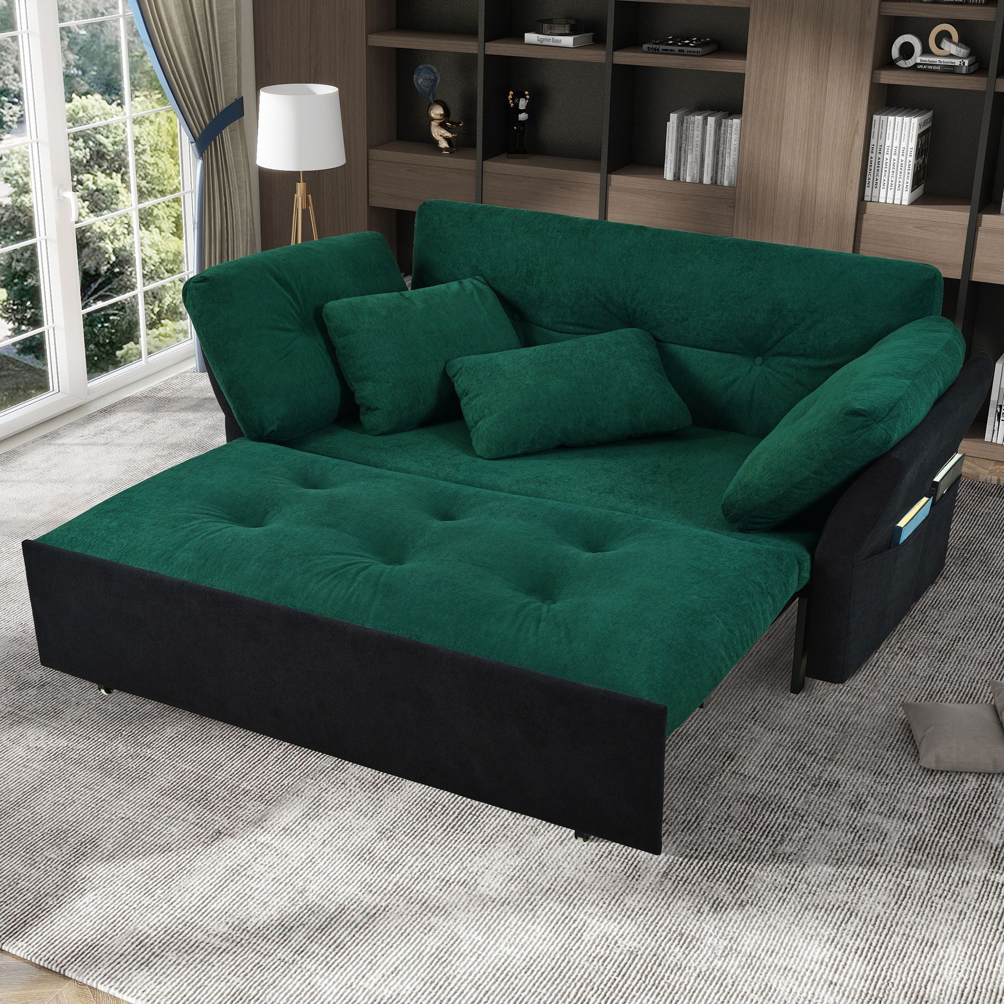 Modern Convertible Sleeper Sofa Bed With Pull-Out Queen Design, Side Storage & Thick Cushions
