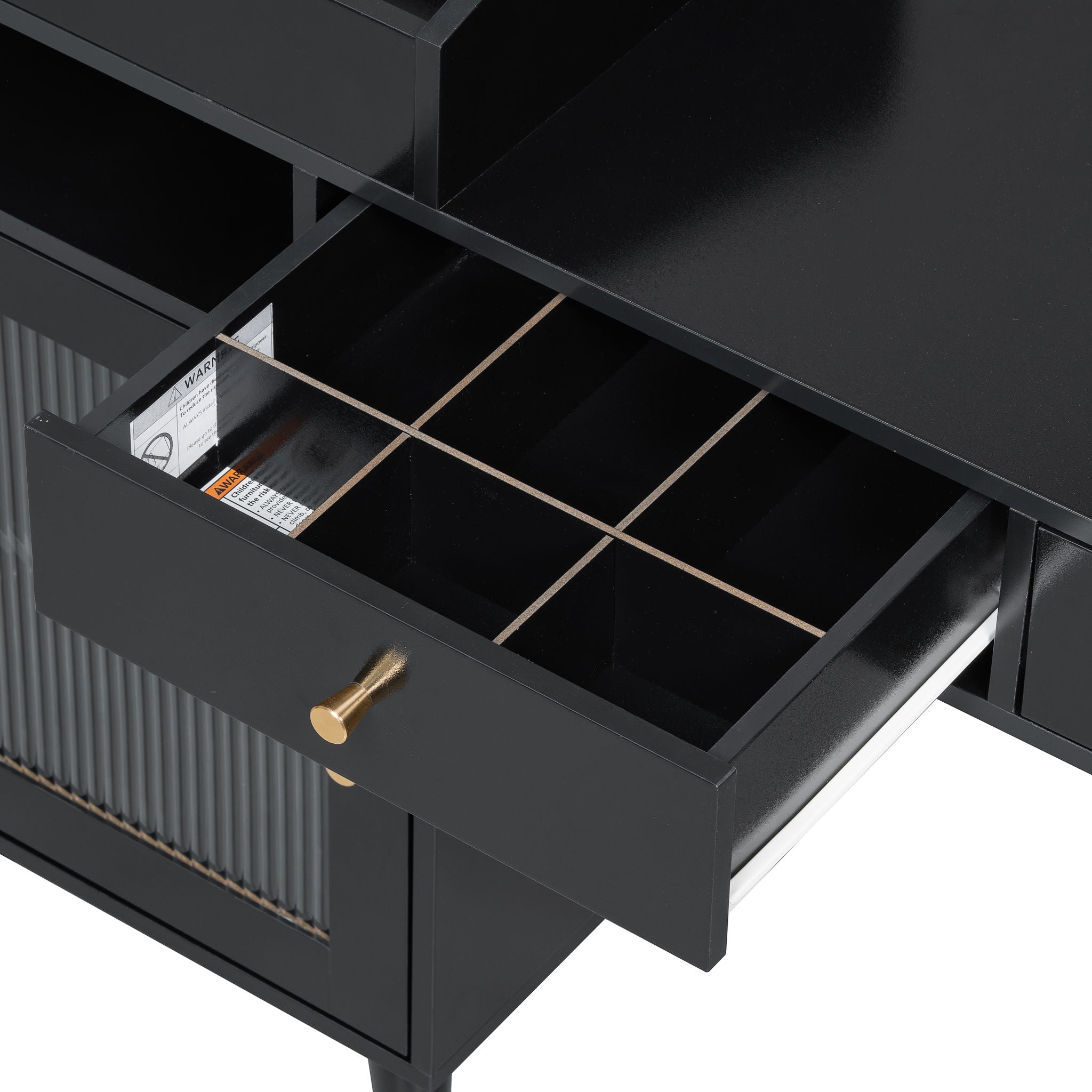 Modern Makeup Vanity Desk With Drawers Cabinet & Charging Port Engineered Wood Space Saving Design For Small Places - Black