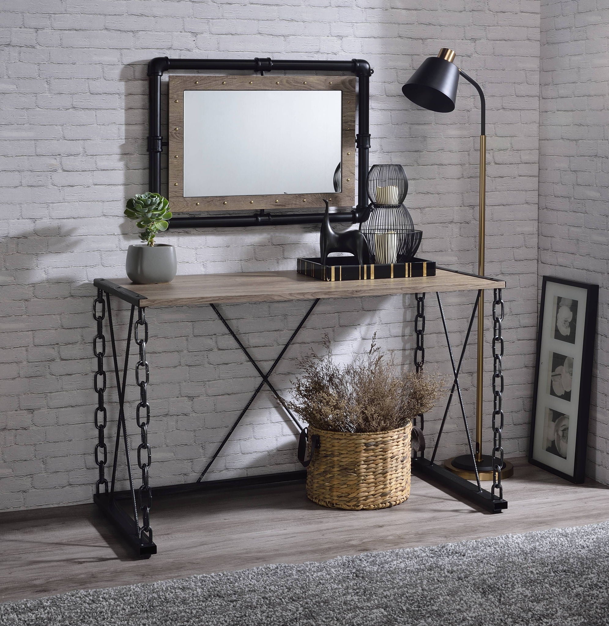 Jodie - Console Table Same 92248) - Rustic Oak & Antique Black