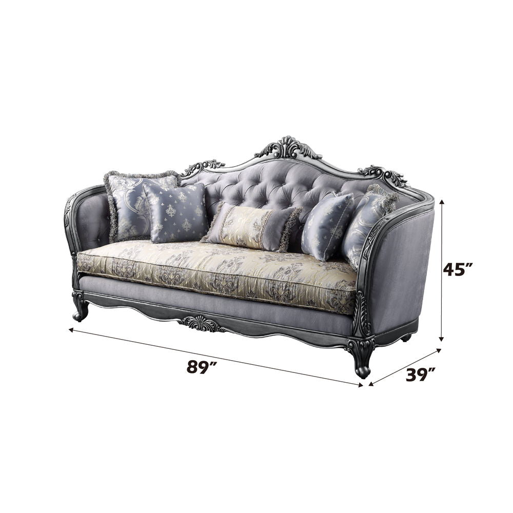 Ariadne - Sofa With 5 Pillows - Fabric & Platinum