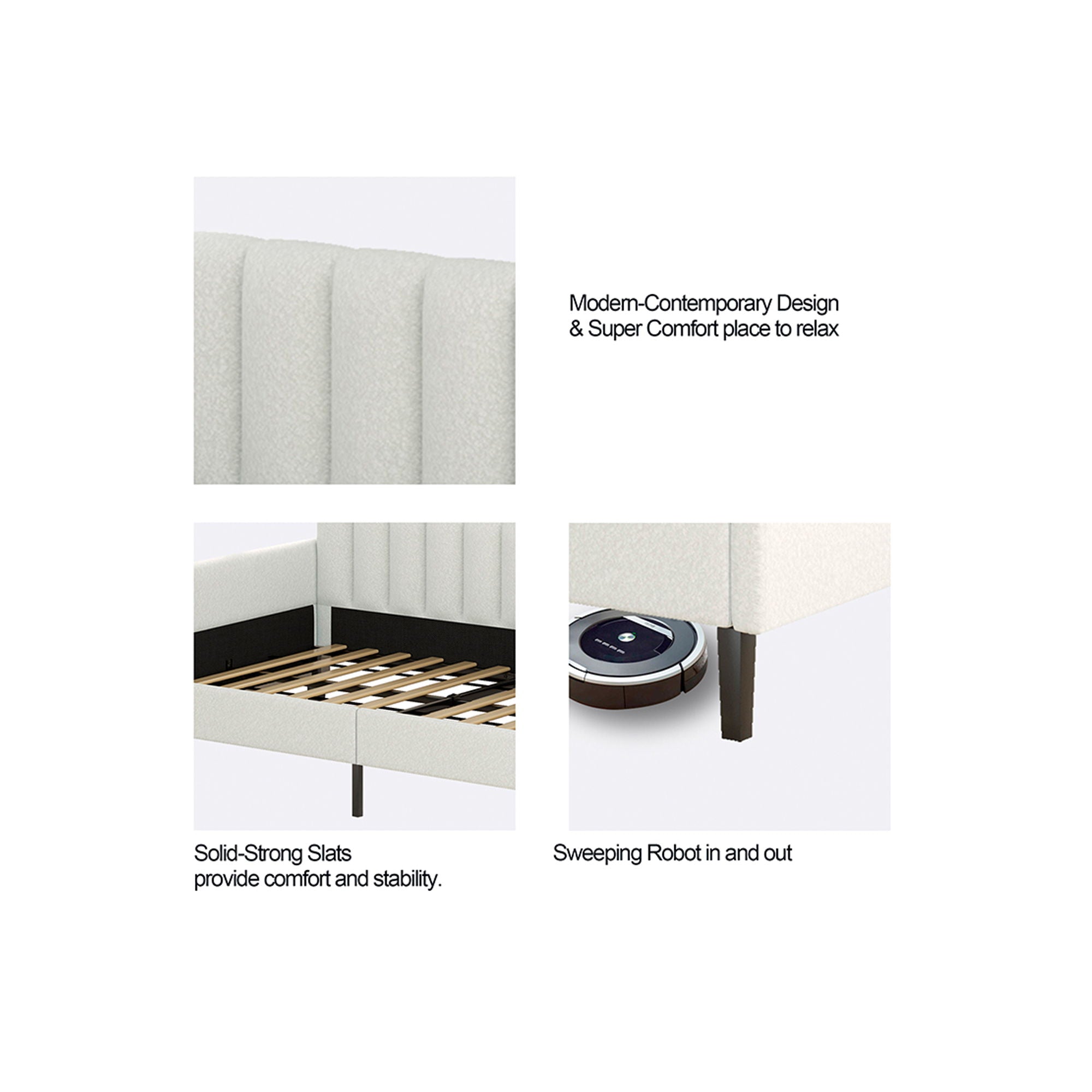 Elena - Boucle Upholstered Daybed, Ribbed Tufted Backrest