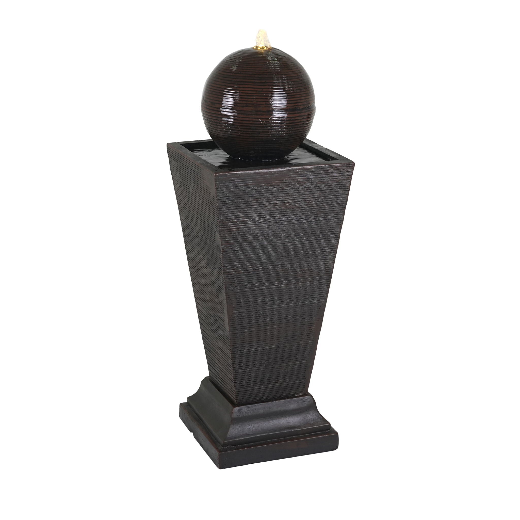 35.5" Tall Column Fountain With LED Lights, Retro Outdoor Decor, Weather Resistant Feature - Dark Brown
