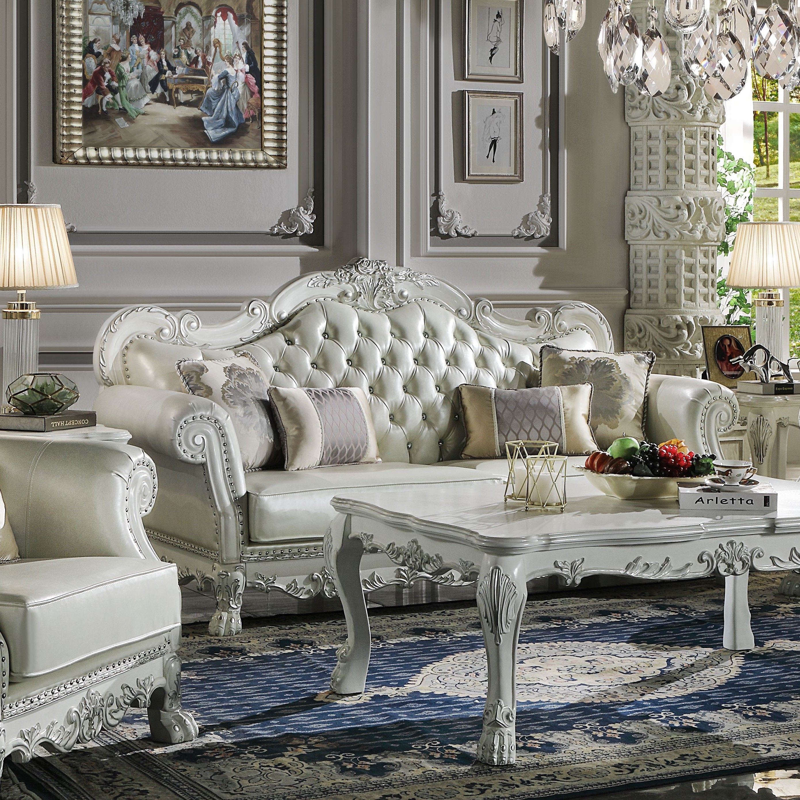 ACME Dresden Sofa - PU & Bone White Finish | Meri Furniture