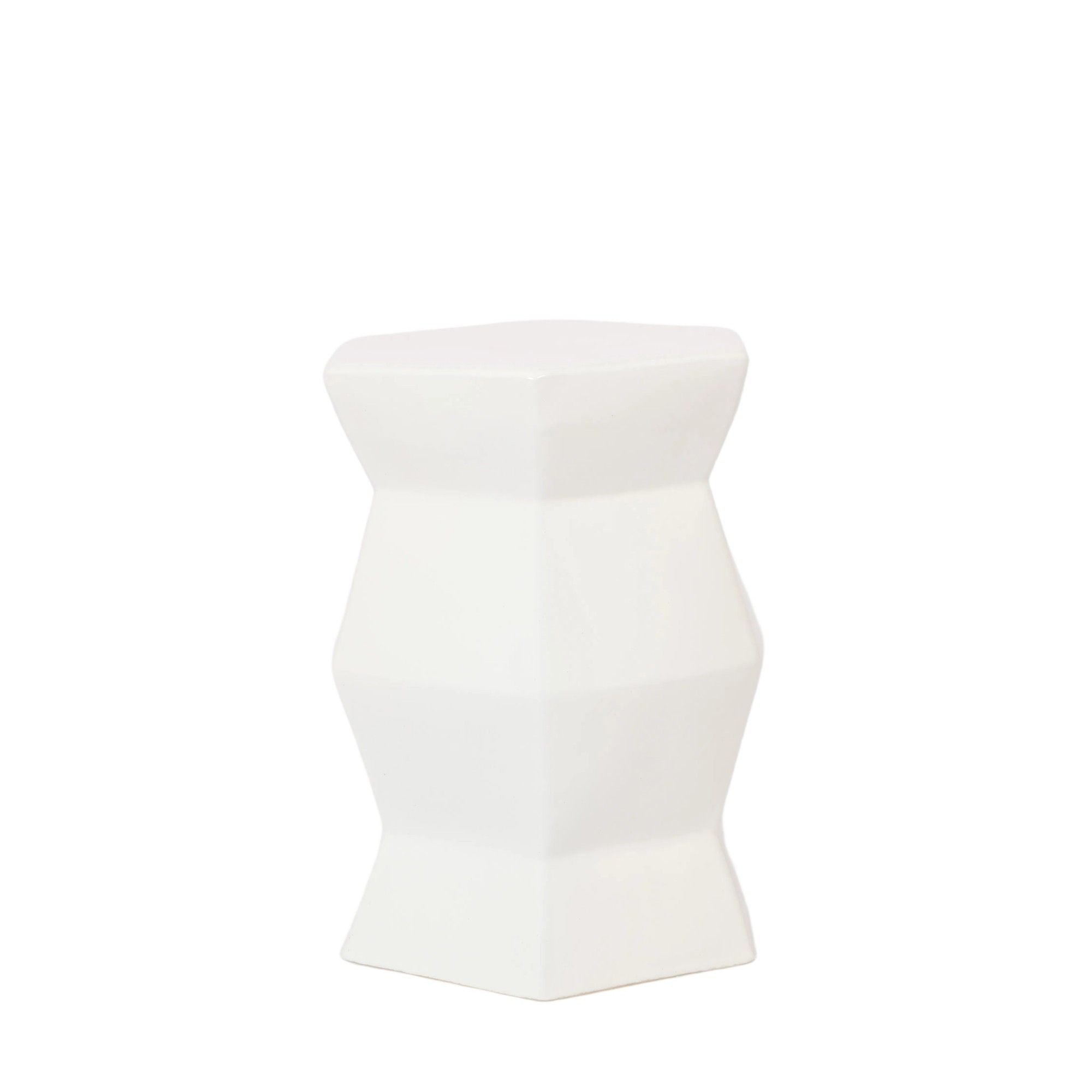 Contemporary Ceramic Drum Stool Indoor / Outdoor Side Table Glazed Accent Garden Stool - White