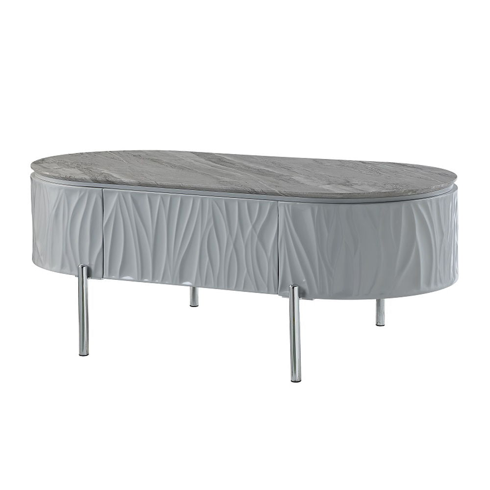 ACME Yukino - Coffee Table - Gray High & Chrome | Meri Furniture