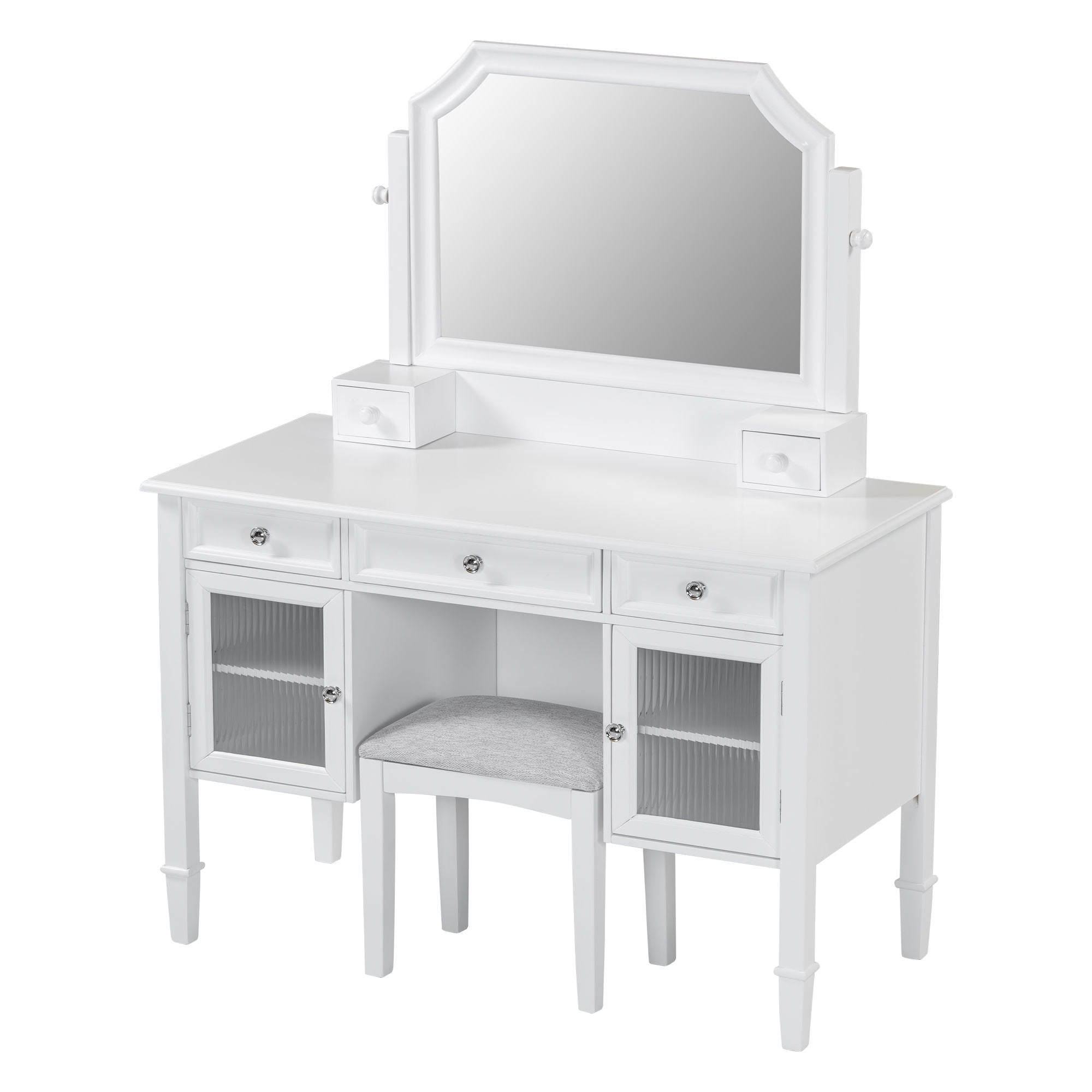 Elegant Makeup Vanity Desk With Adjustable Mirror And Storage And Construction - White