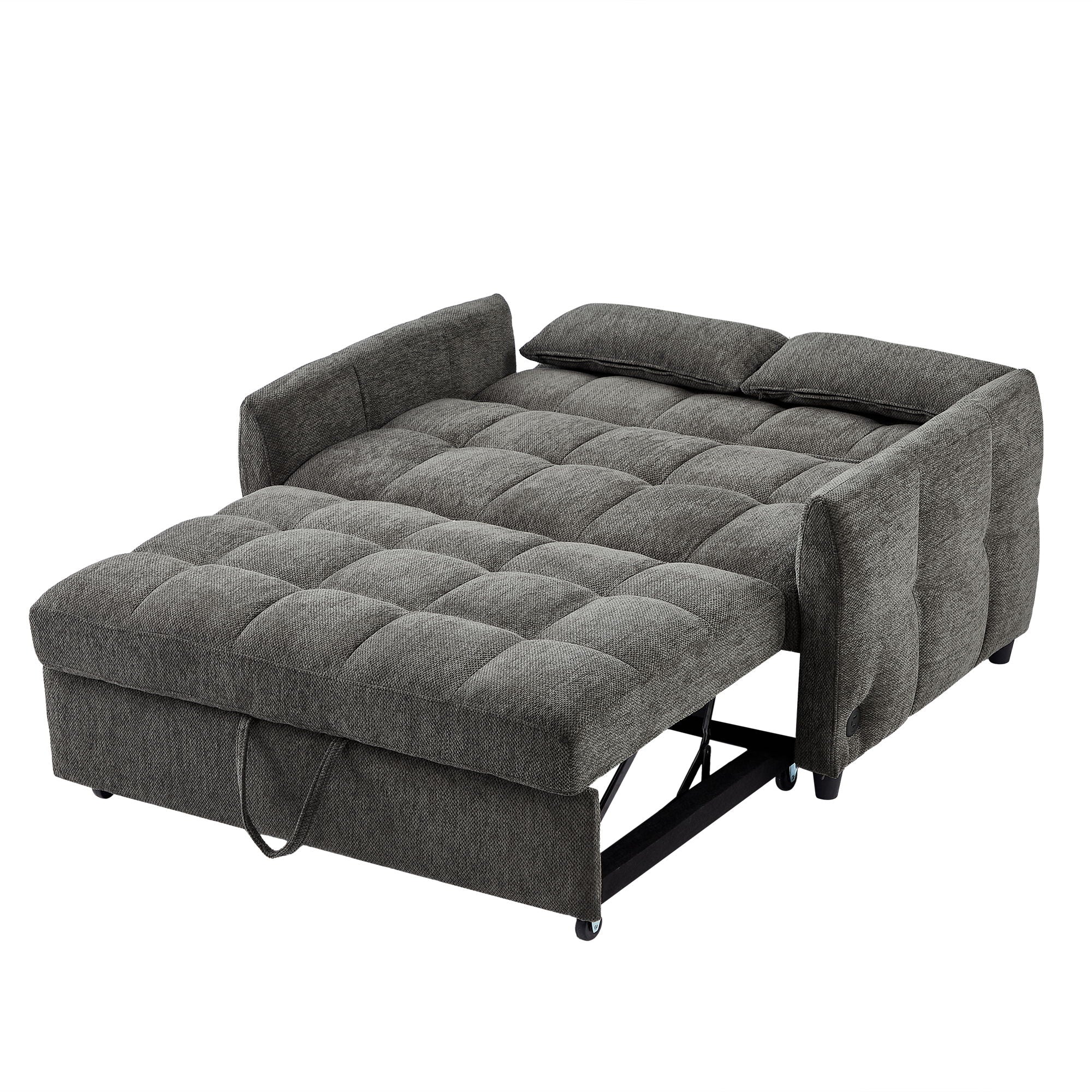 Loveseat Sofa Pull-Out Bed With Adjustable Backrest, 3 USB Ports And 2 Lumbar Pillows For Living Room