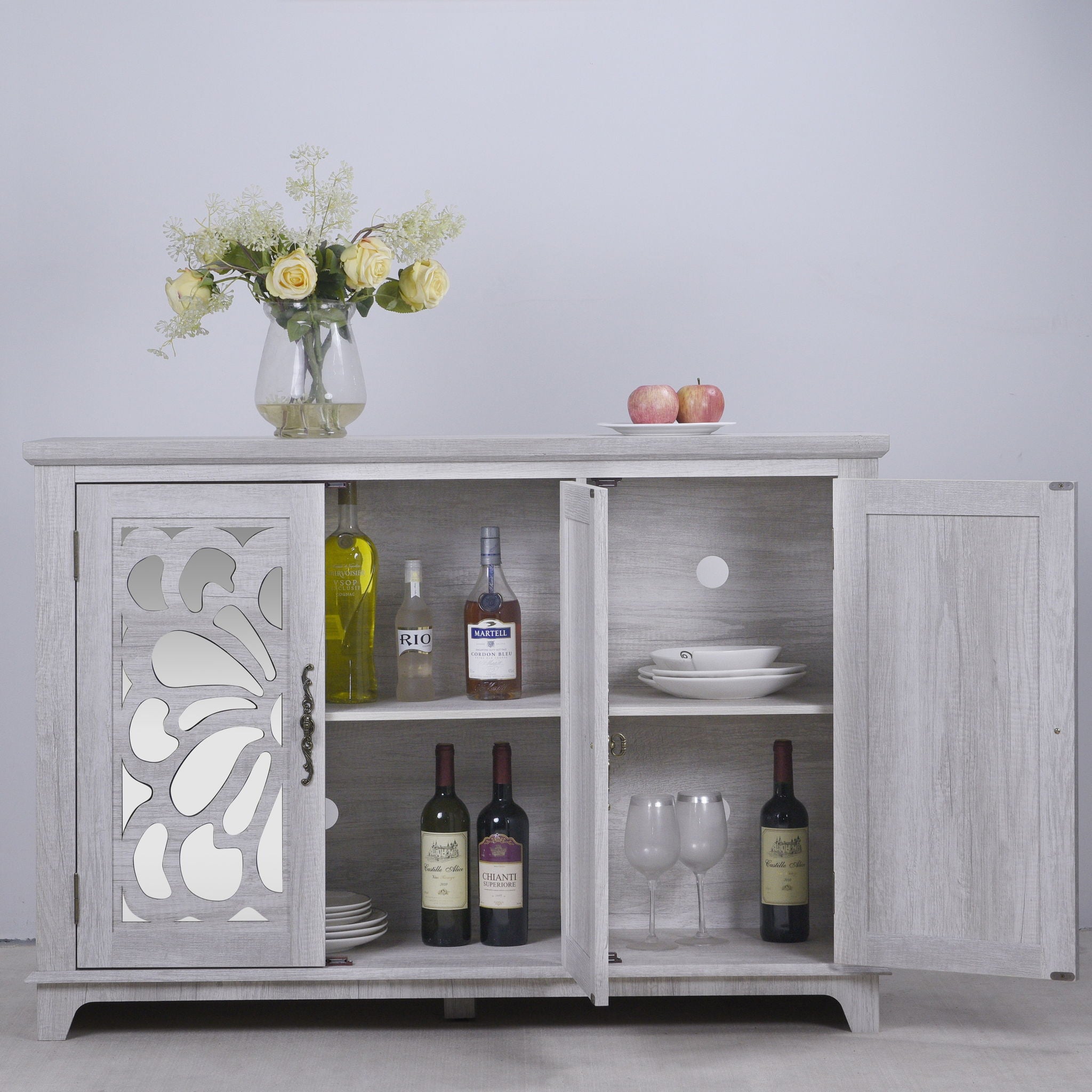 3 Door Mirrored Sideboard Cabinet With Adjustable Shelves
