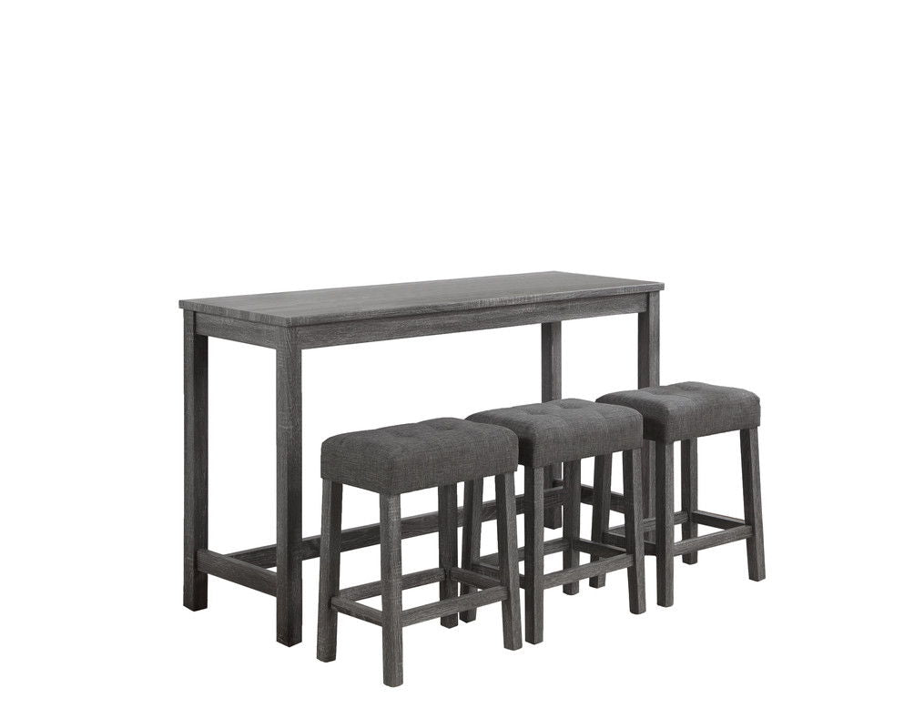 Oriana Gray 4 Piece Counter Height 60" Pub Table Set with Tufted Gray Linen Stools