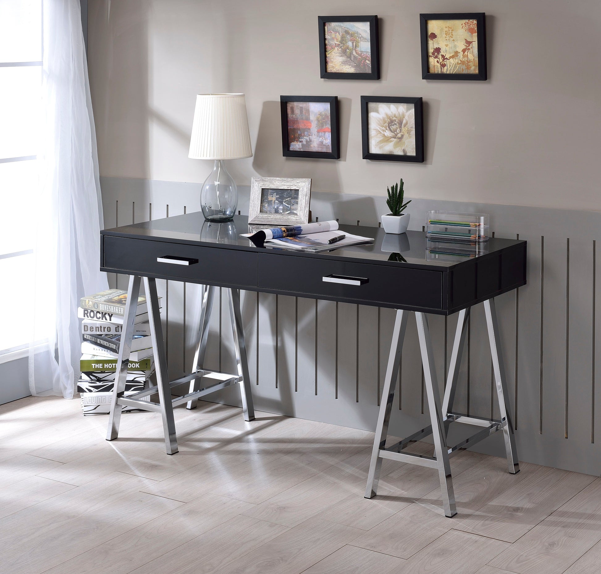 ACME Coleen - Desk - Black High Gloss & Chrome | Meri Furniture