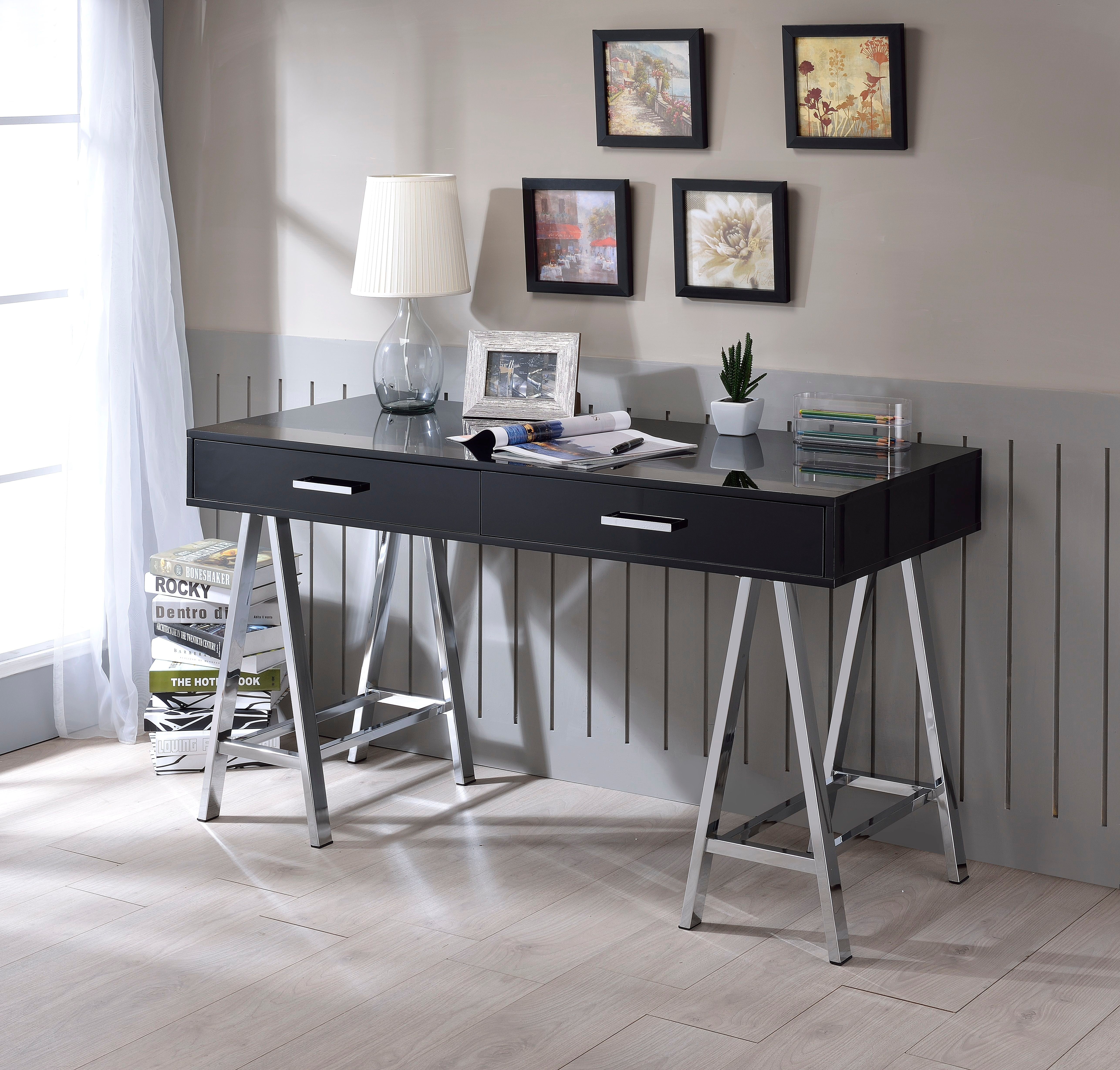 ACME Coleen - Desk - Black High Gloss & Chrome | Meri Furniture