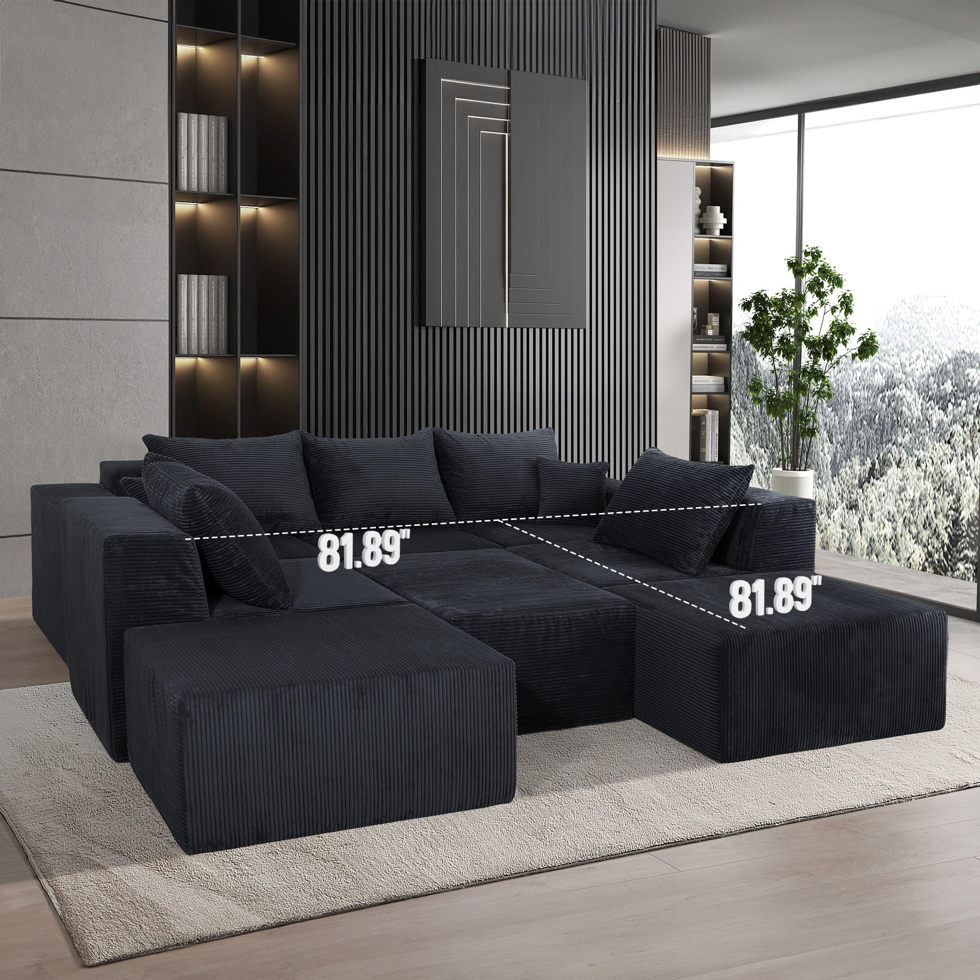 Luxury 8 Piece Modular U Shaped Sectional Sofa With Oversized Chaise Lounge And Bed Corduroy Upholstery