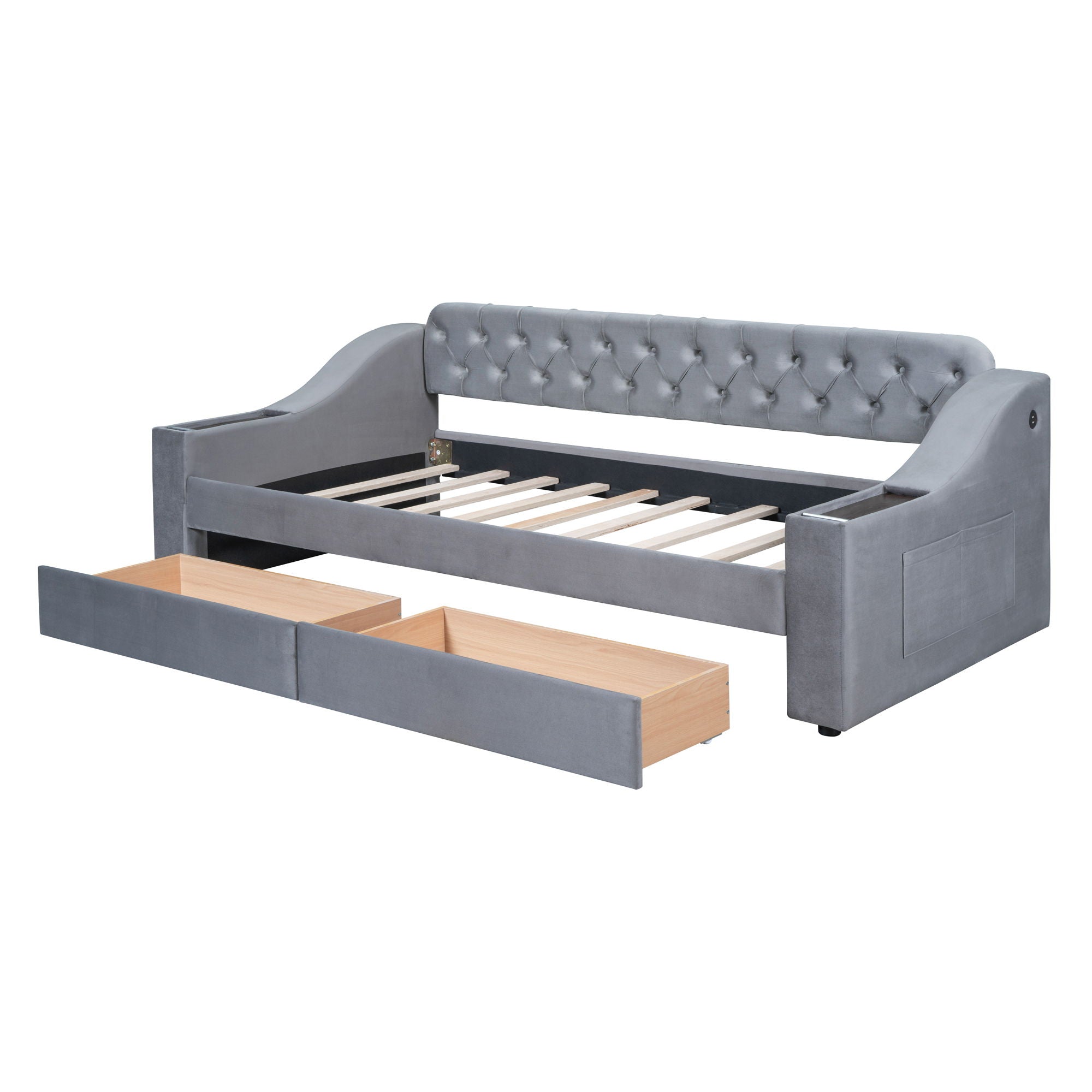 Upholstered Daybed With Storage Armrests And USB Port
