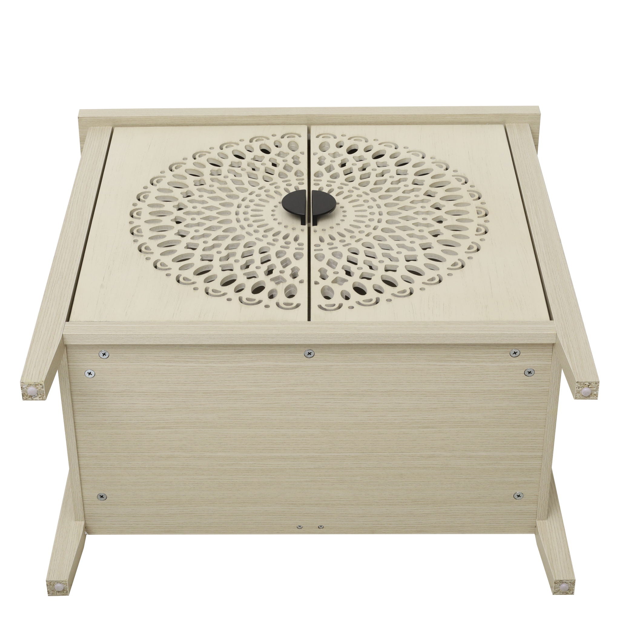 Hollow Carved 2 Door Accent Cabinet Sideboard Buffet Storage Cabinet With Adjustable Shelf For Entryway Living Room Bedroom - Natural