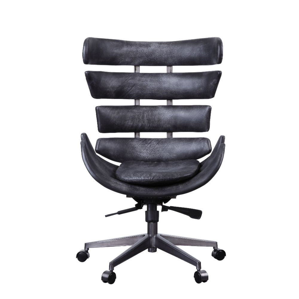 ACME Megan - Executive Office Chair - Vintage Black Top Grain Leather & Aluminum | Meri Furniture