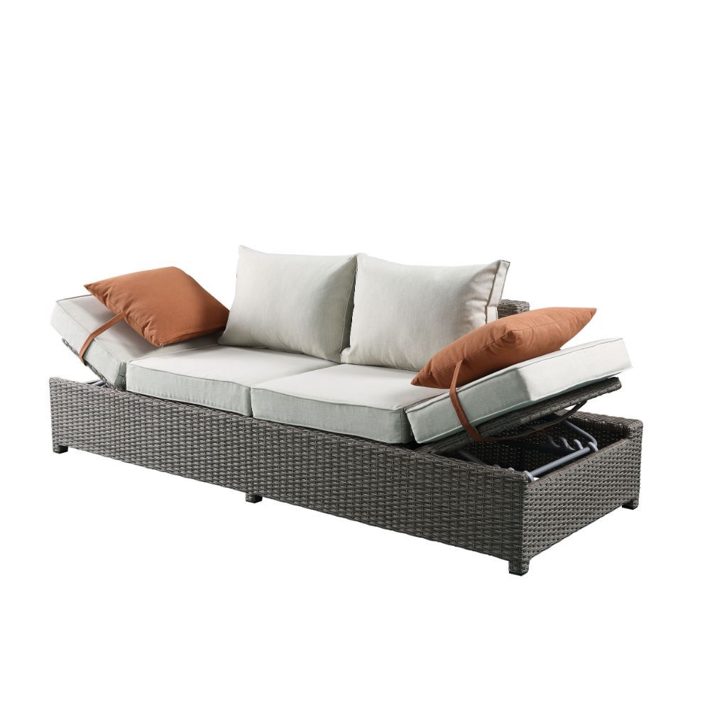 ACME Salena - Patio Sofa & Ottoman - Beige Fabric & Gray Wicker - 26" | Meri Furniture
