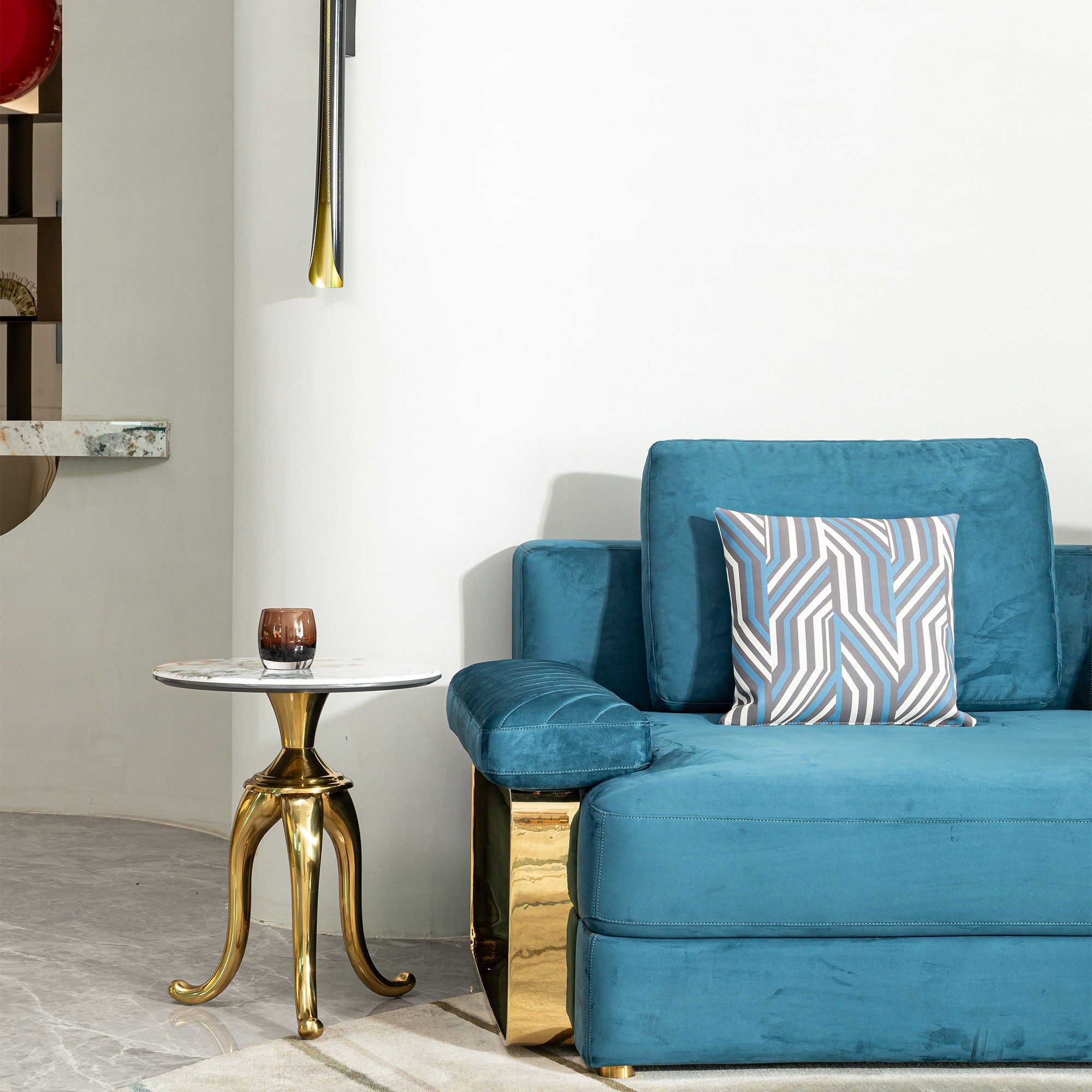 Modern Small Coffee Table With Microcrystalline Stone Top And Carbon Steel Legs - Gold