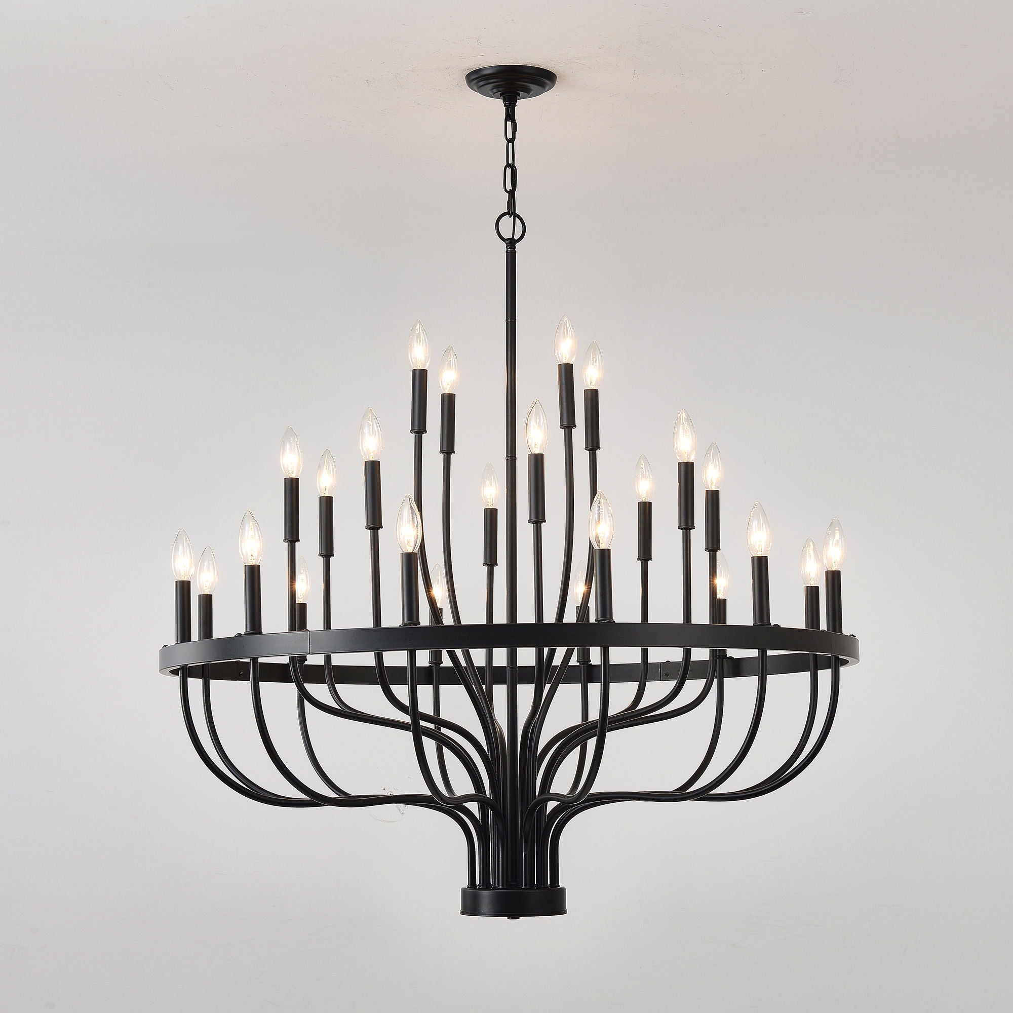 24 Light Chandelier Industrial Iron Candle Chandelier Modern Suspended Farmhouse Chandeliers Pendant Light Fixtures For Dining Room Bedroom Living Room Kitchen Island Foyer E12 Bulb (No Include) - Black