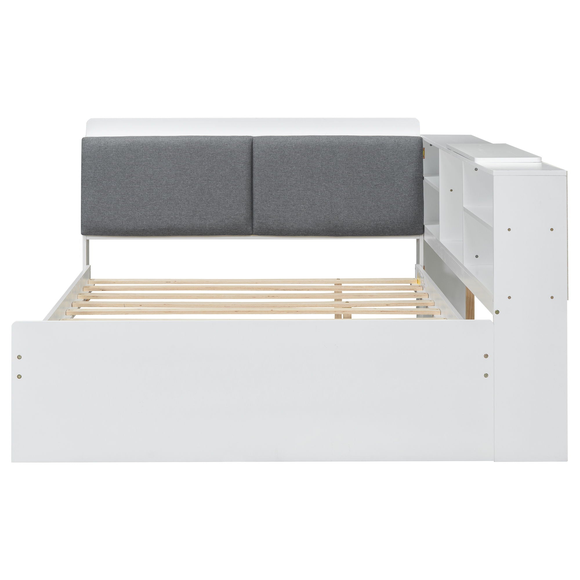 Platform Bed With Trundle, Shelves, And Storage Headboard