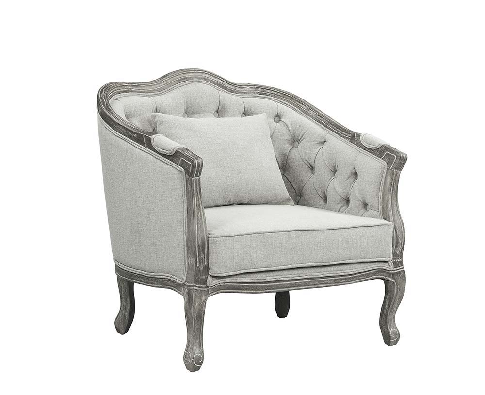 ACME With a nod to vintage French design, the Samael is a modern interpretation of a camel-back sofa is distinguished by its exposed, and beautifully carved, wooden frame that wraps you in comfort. | Meri Furniture
