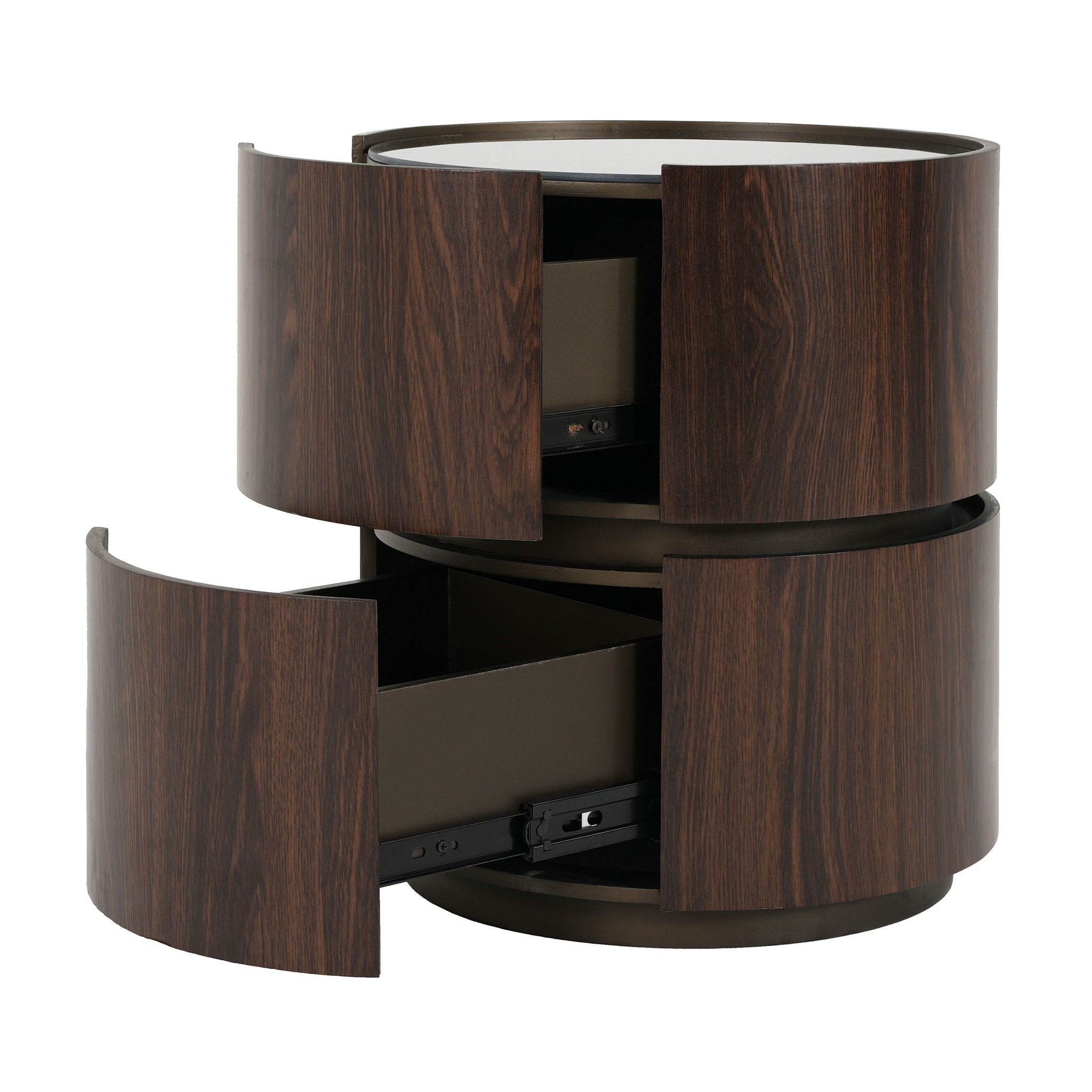 Elegant Italian High Grade Double Layer Storage Round Side Table - Brown / Black