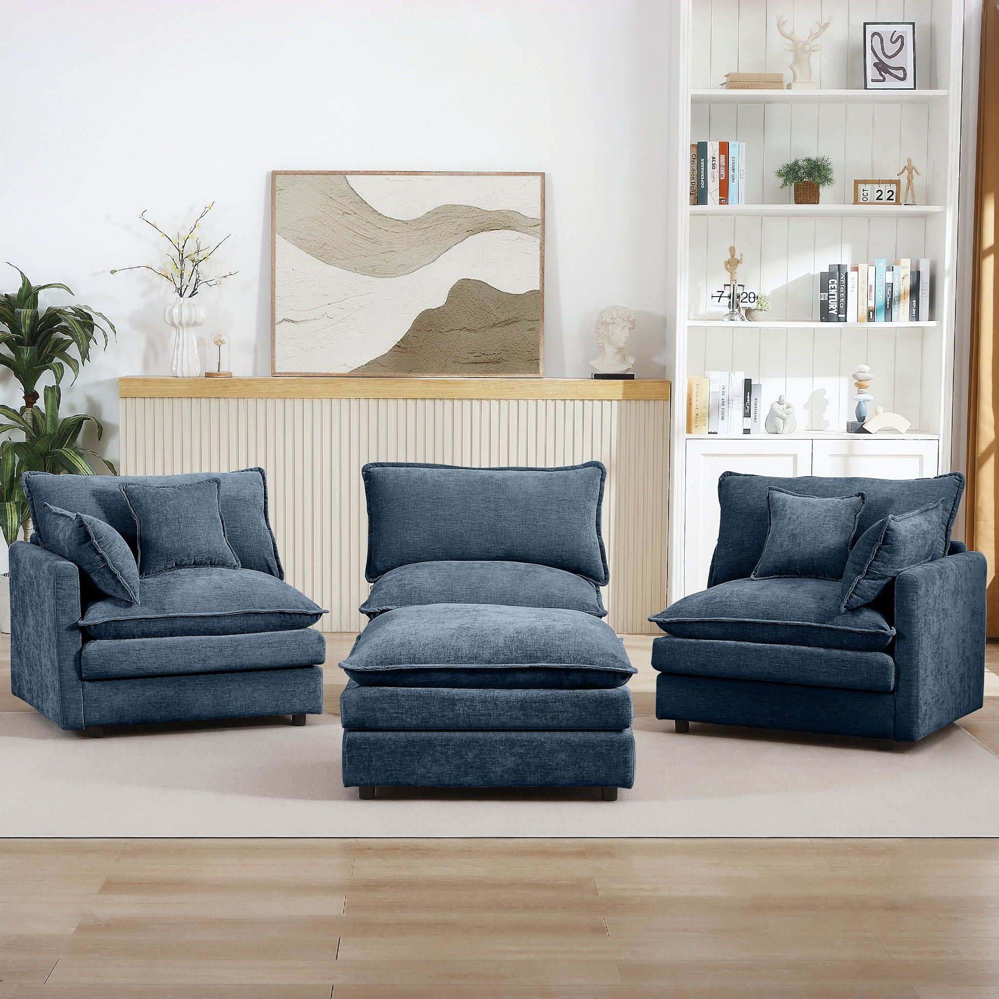 Contemporary Modular Sectional Sofa Set With Movable Ottoman