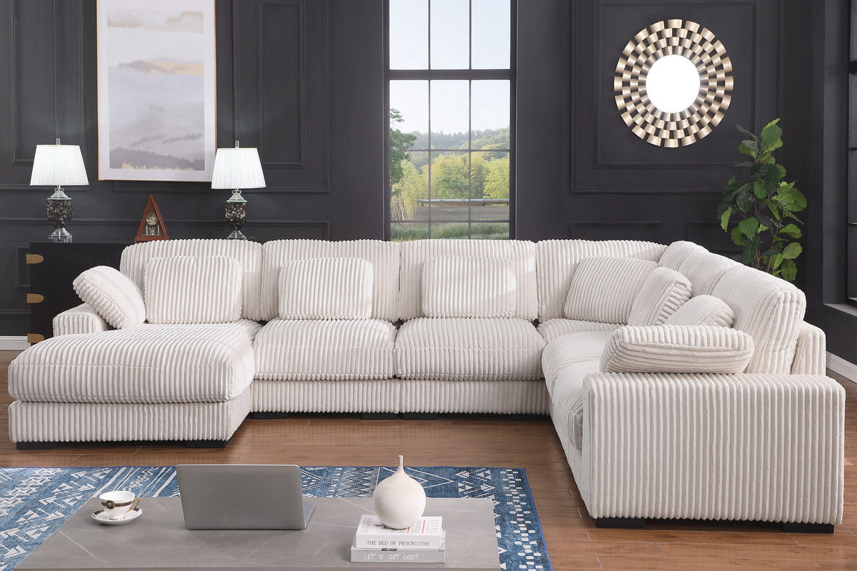 Nadine 155.5"W Beige Corduroy Modular Corner Sectional Sofa with Left-Facing Chaise