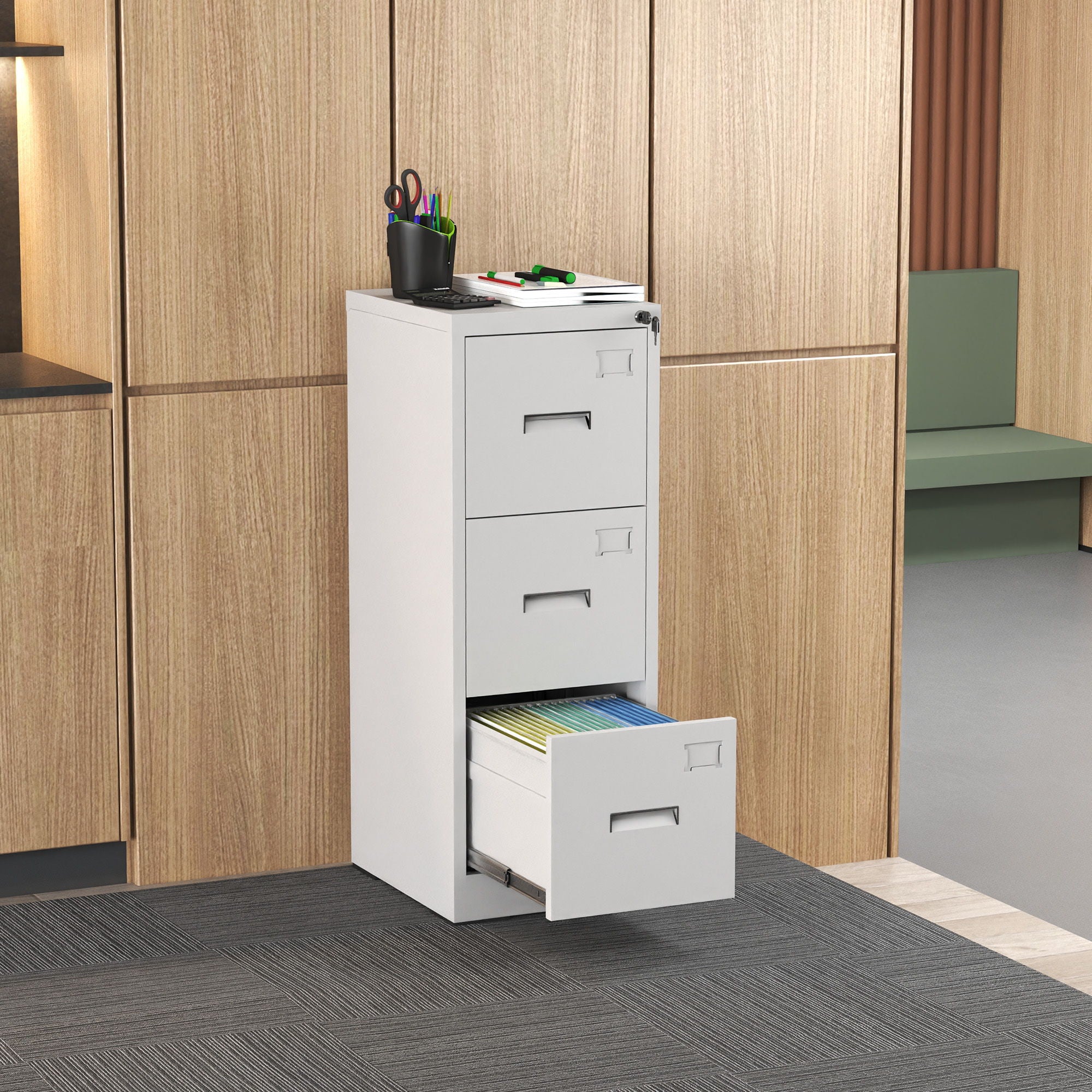 Modern Drawer Metal Vertical File Cabinet With Lock And Card Slot For Office