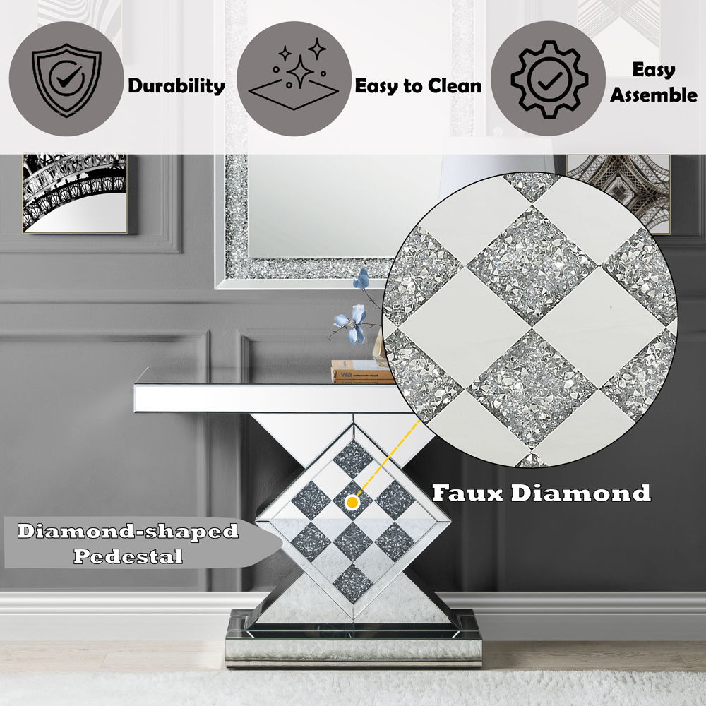 Noralie - 47" X 14" Console Table - Mirrored & Faux Diamonds